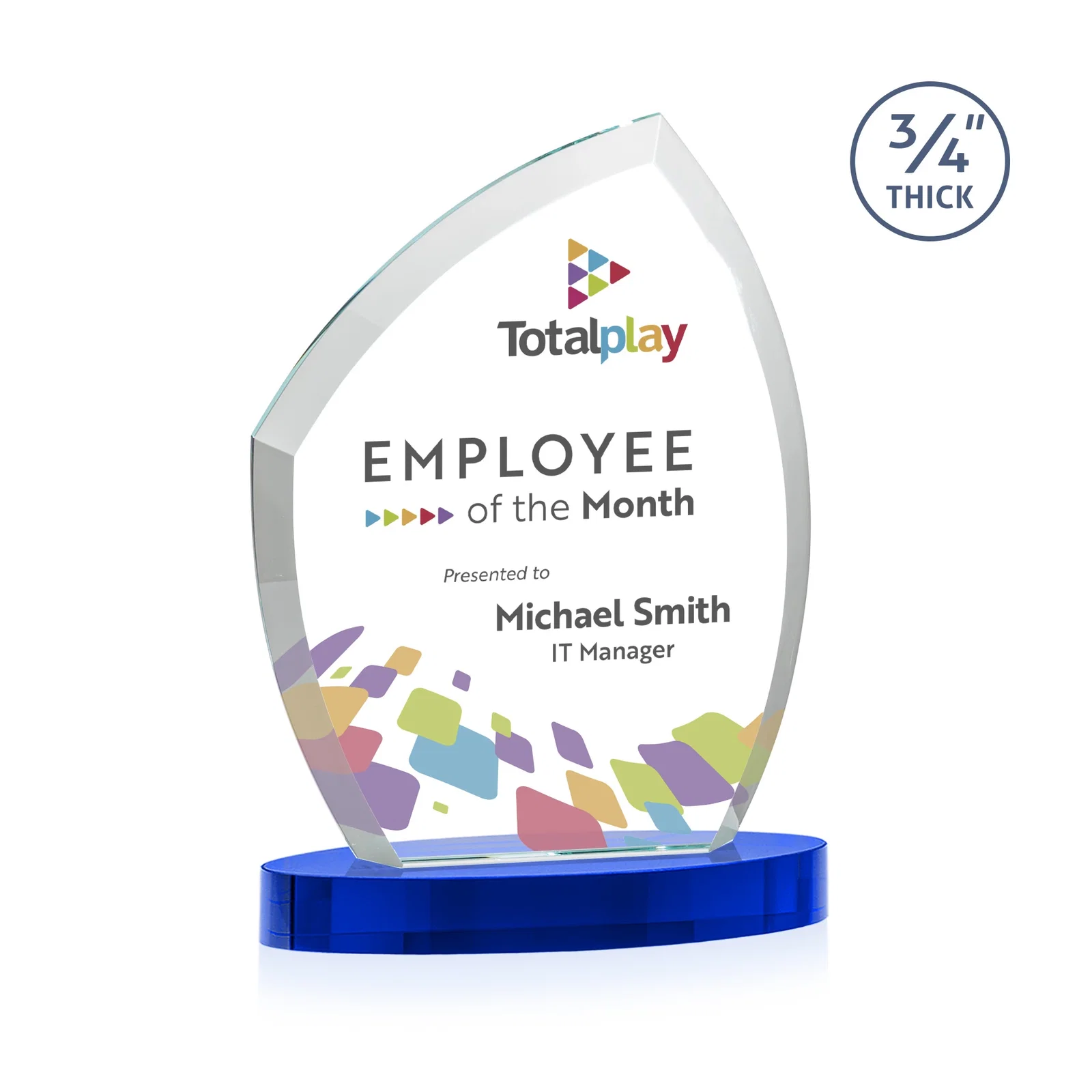 Personalized Starfire Crystal Award with a Thick Curved Beveled Frame, awards for company anniversary events