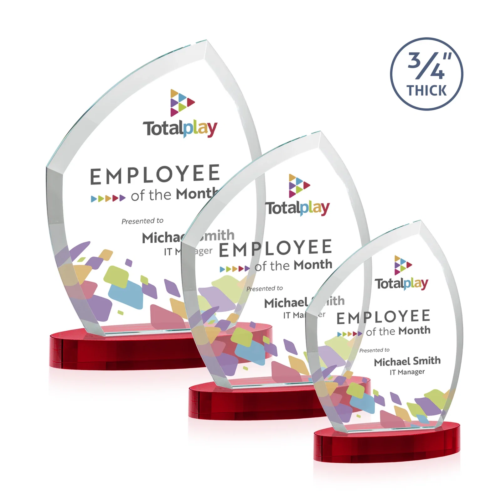 Promotional Starfire Crystal Award with a Thick Curved Beveled Frame, awards for employee recognition
