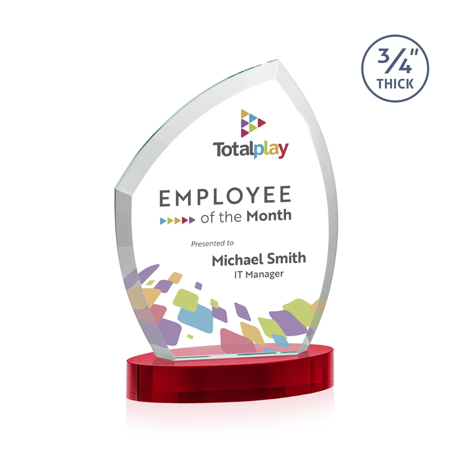 Promotional Starfire Crystal Award with a Thick Curved Beveled Frame, awards for corporate award ceremonies