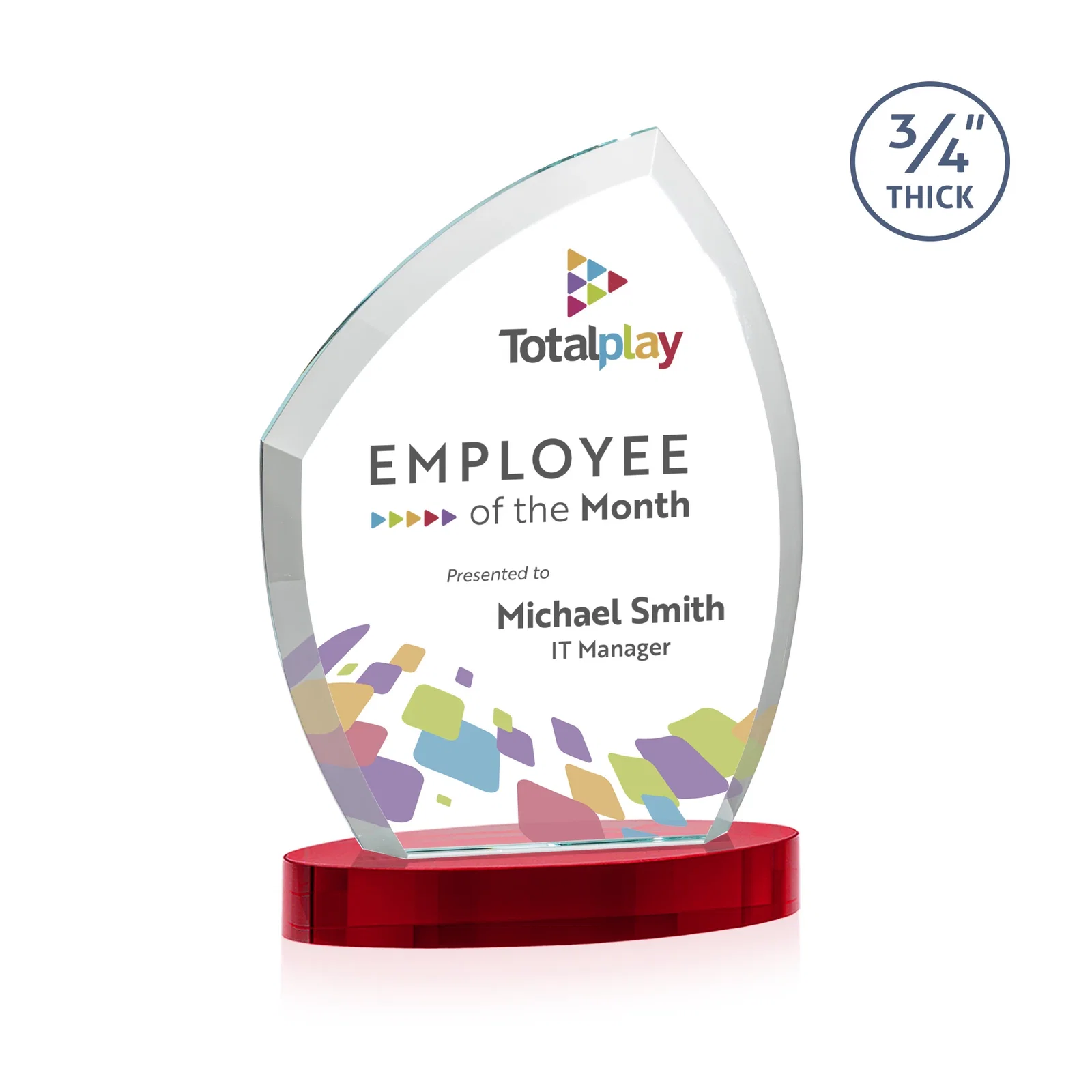 Promotional Starfire Crystal Award with a Thick Curved Beveled Frame, awards for service anniversary gifts