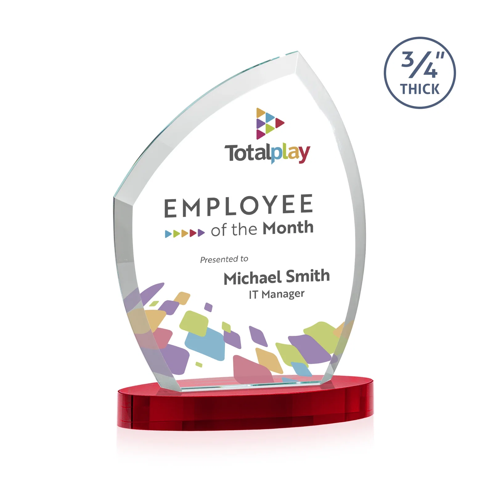 Promotional Starfire Crystal Award with a Thick Curved Beveled Frame, awards for sales achievement awards