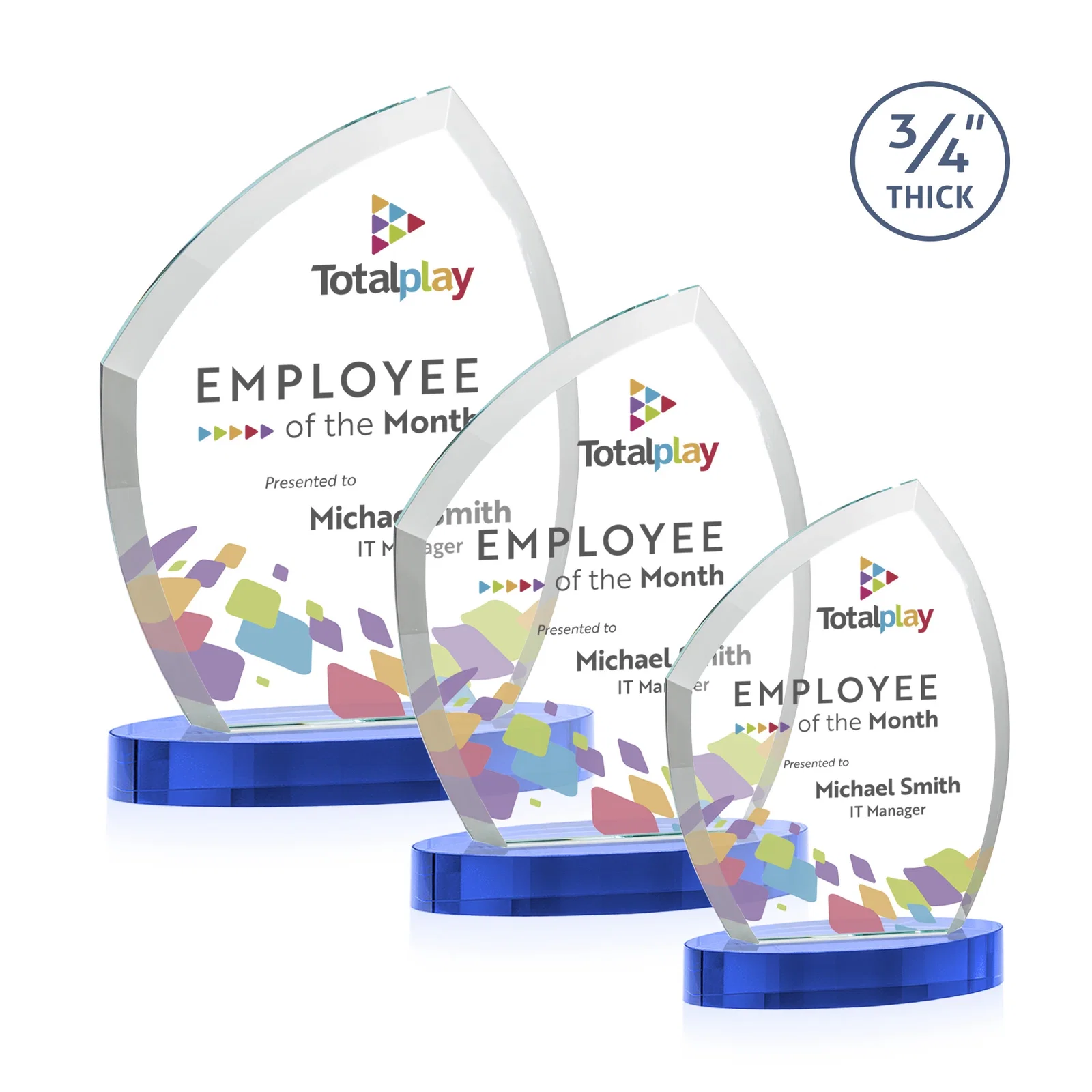 Promotional Starfire Crystal Award with a Thick Curved Beveled Frame, awards for retirement presentations