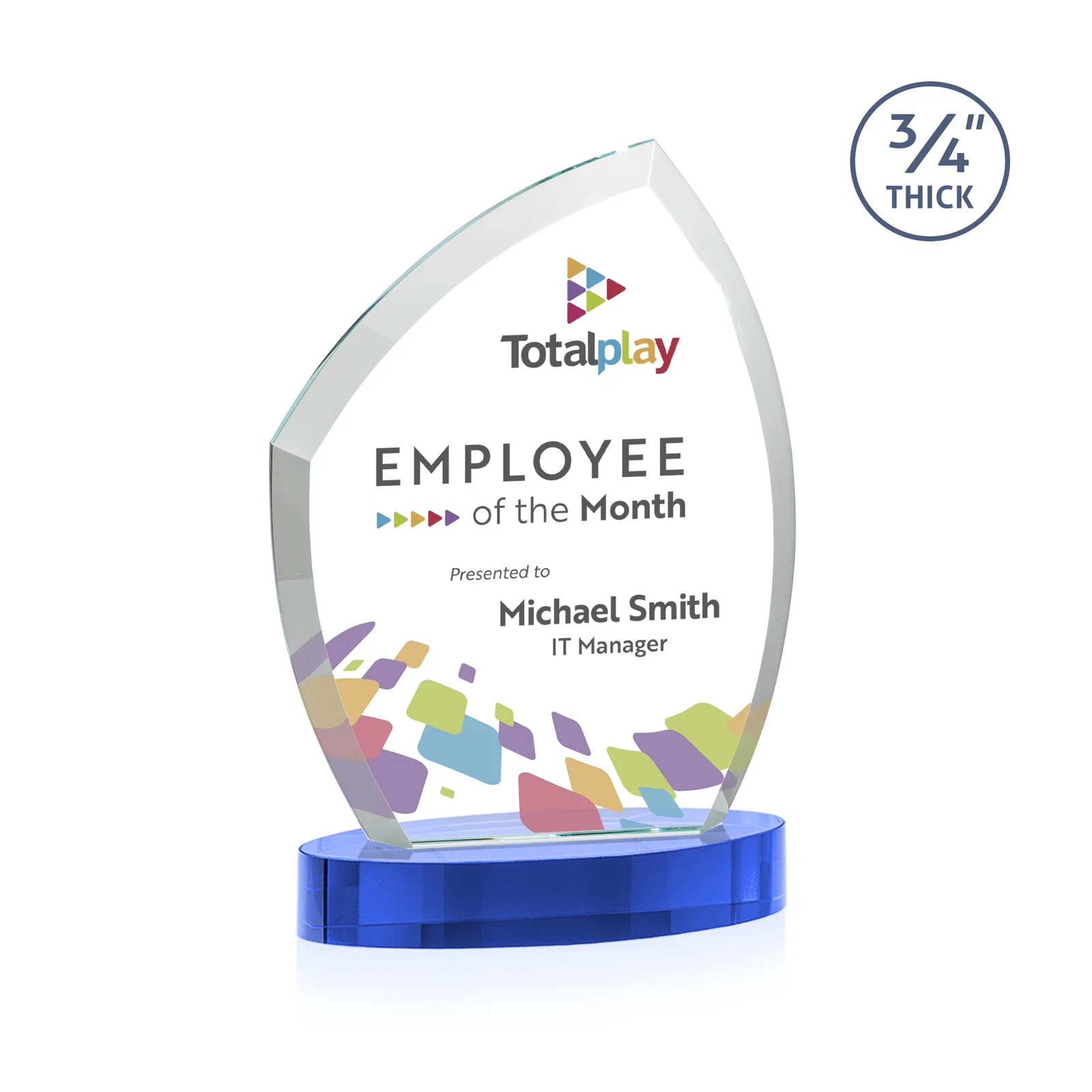 Promotional Starfire Crystal Award with a Thick Curved Beveled Frame, awards for team milestone celebrations