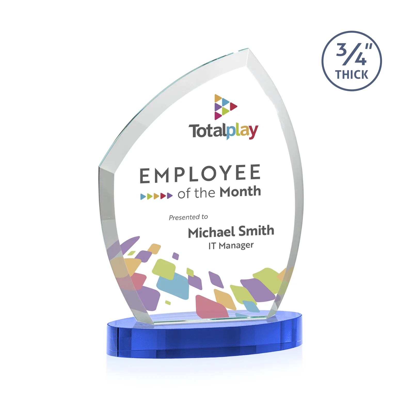 Promotional Starfire Crystal Award with a Thick Curved Beveled Frame, awards for donor appreciation