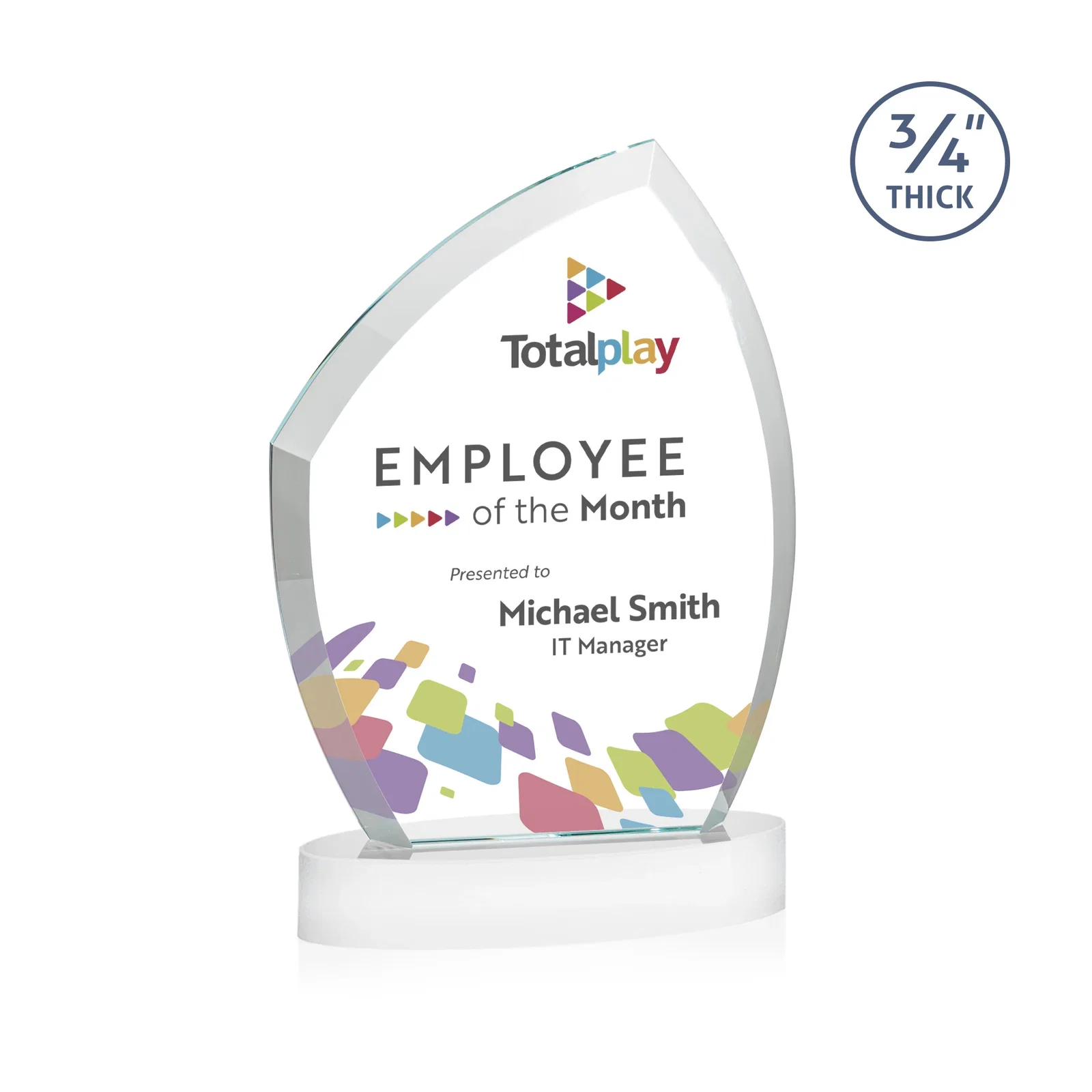 Promotional Starfire Crystal Award with a Thick Curved Beveled Frame, awards for volunteer appreciation