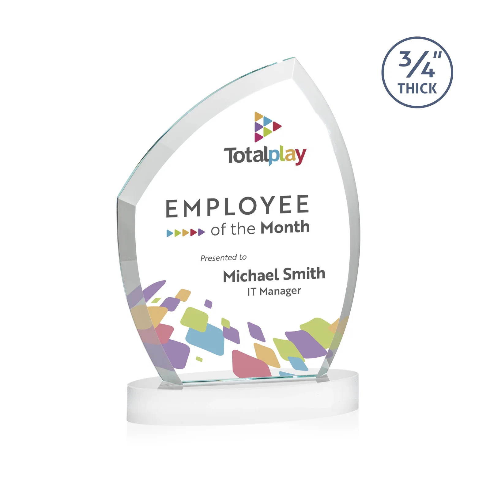 Promotional Starfire Crystal Award with a Thick Curved Beveled Frame, awards for dealer and partner awards