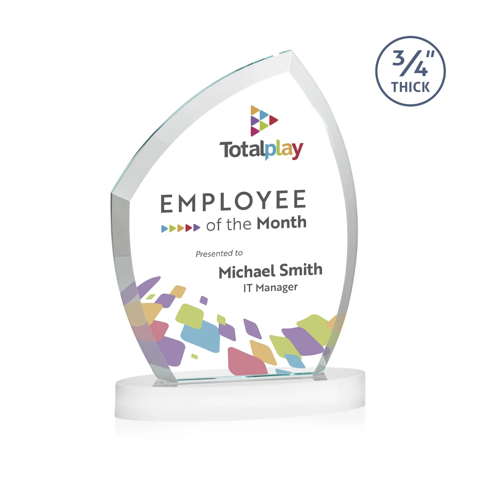 Promotional Starfire Crystal Award with a Thick Curved Beveled Frame, awards for company anniversary events