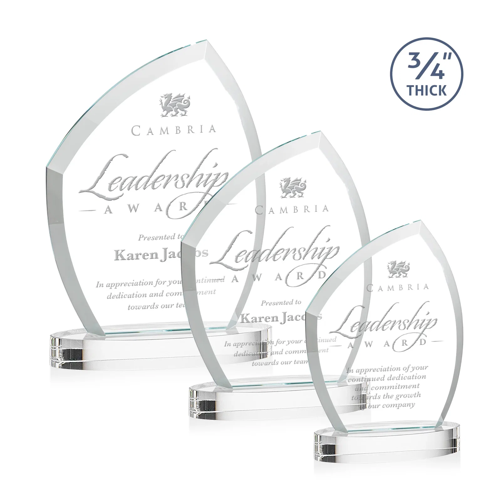 Branded Starfire Crystal Award with a Thick Curved Beveled Frame, awards for employee recognition