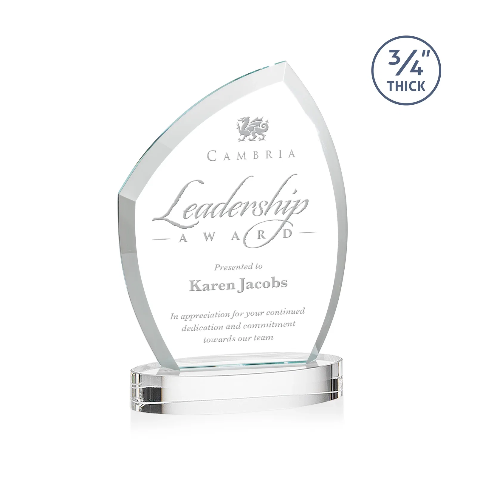 Branded Starfire Crystal Award with a Thick Curved Beveled Frame, awards for corporate award ceremonies
