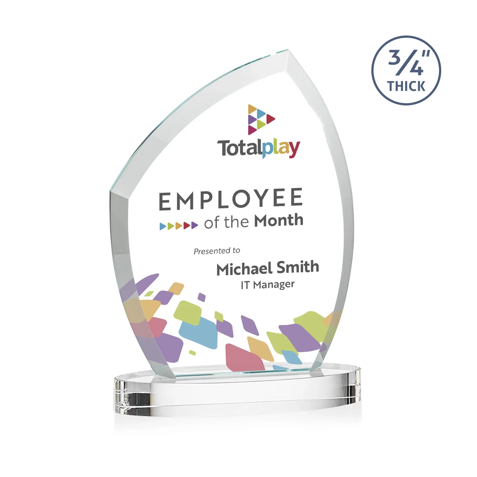 Custom Starfire Crystal Award with a Thick Curved Beveled Frame, awards for sales achievement awards