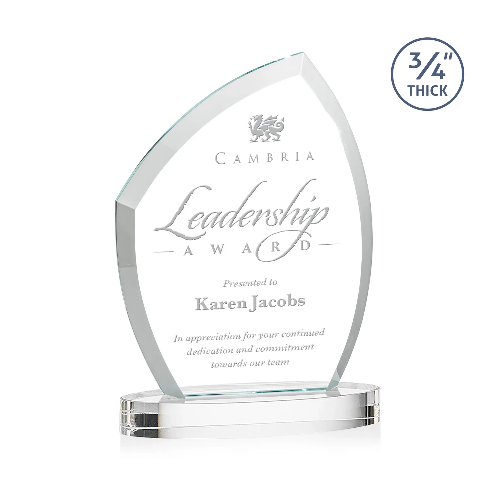 Branded Starfire Crystal Award with a Thick Curved Beveled Frame, awards for sales achievement awards