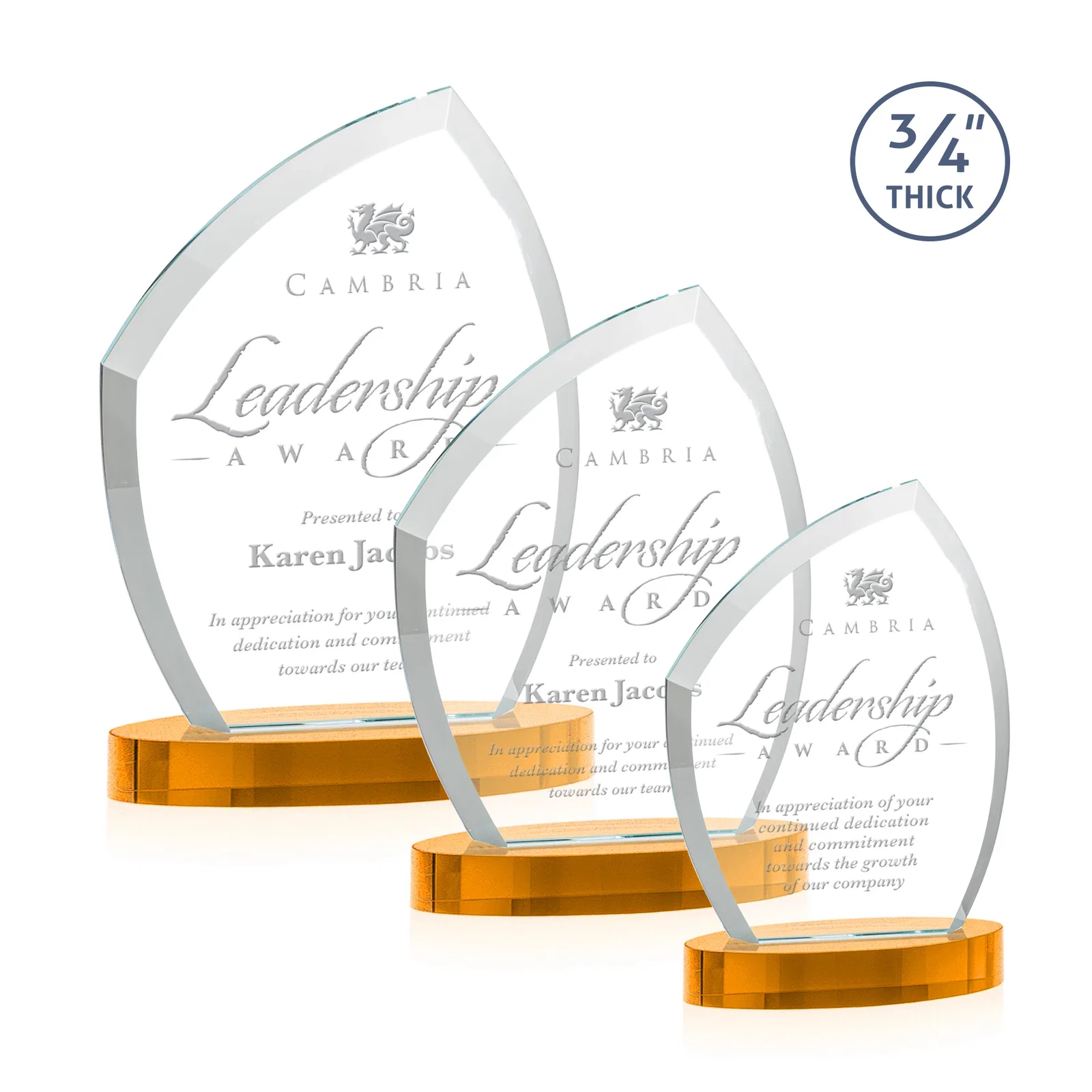 Branded Starfire Crystal Award with a Thick Curved Beveled Frame, awards for retirement presentations