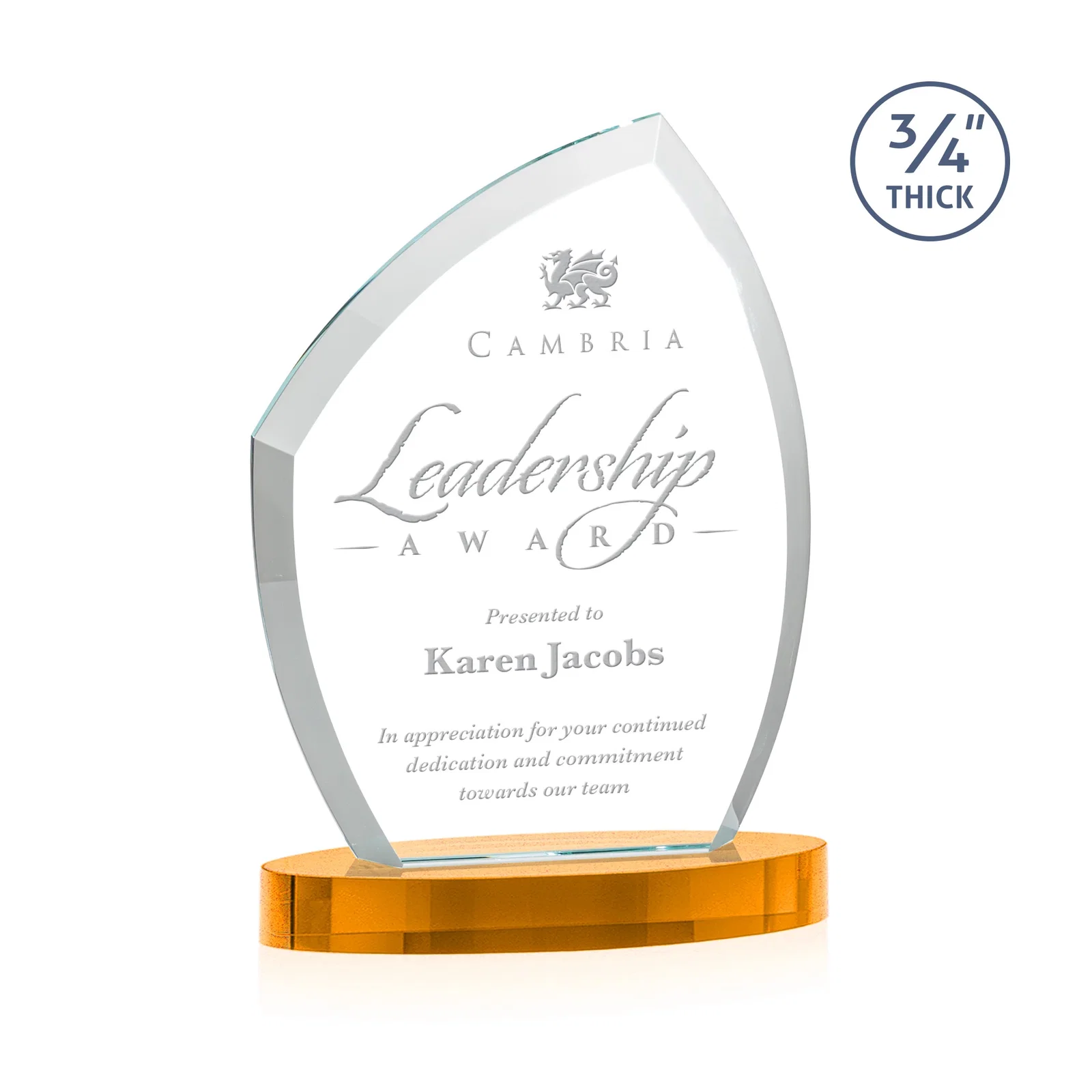 Branded Starfire Crystal Award with a Thick Curved Beveled Frame, awards for graduation ceremonies