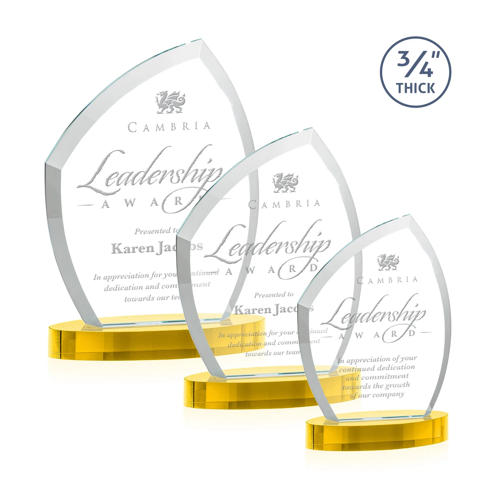 Branded Starfire Crystal Award with a Thick Curved Beveled Frame, awards for safety achievement programs