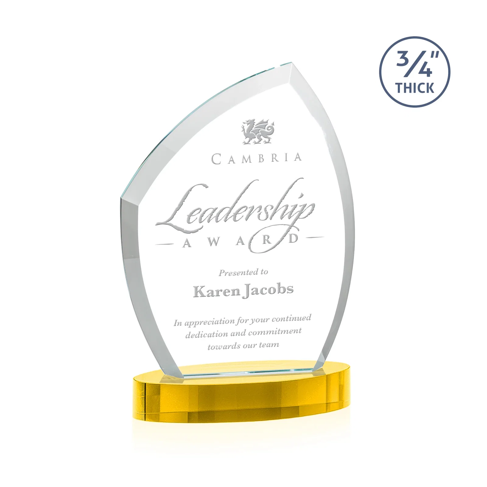 Branded Starfire Crystal Award with a Thick Curved Beveled Frame, awards for volunteer appreciation