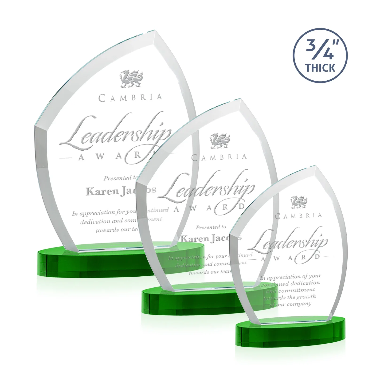Custom printed Starfire Crystal Award with a Thick Curved Beveled Frame, awards for employee recognition