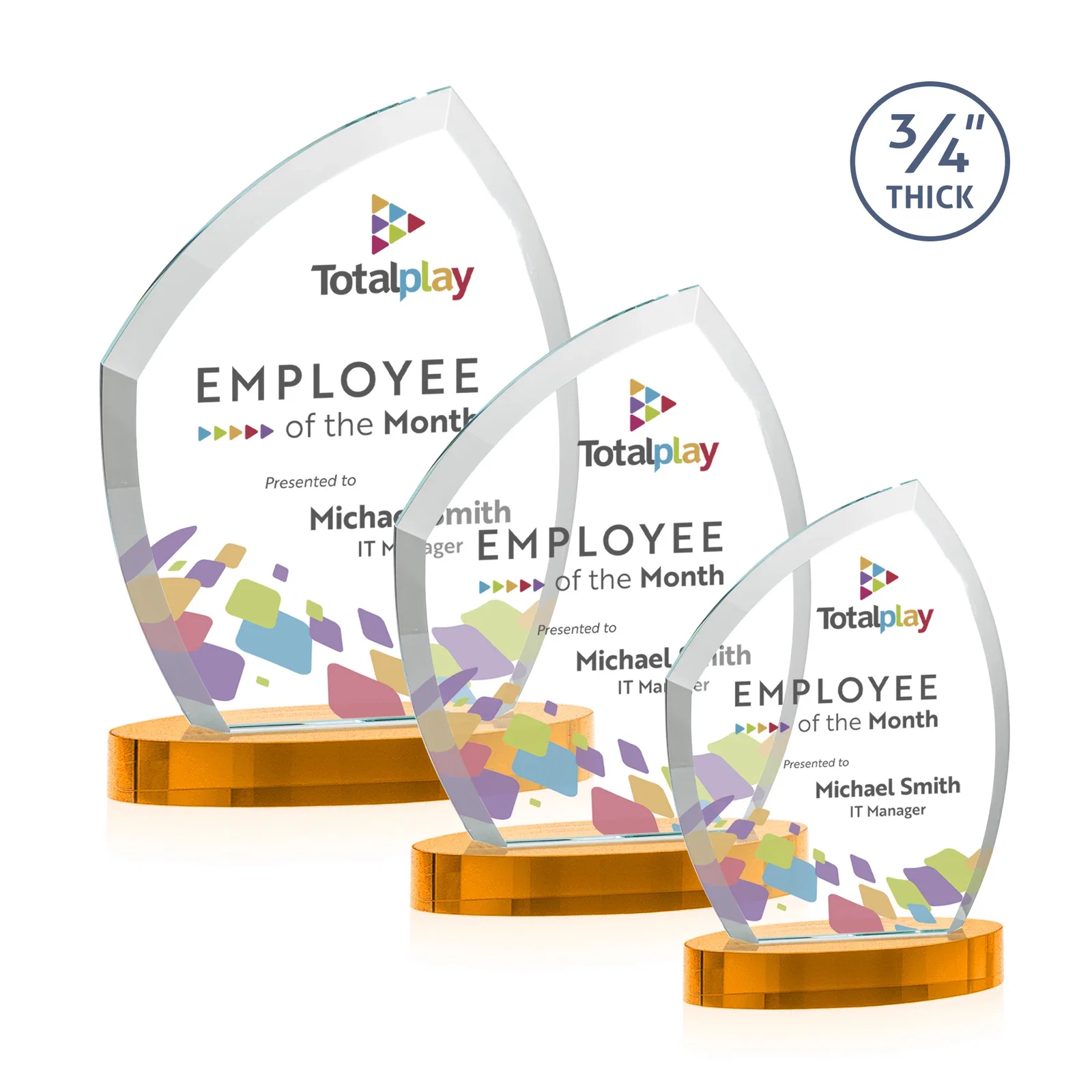 Custom Starfire Crystal Award with a Thick Curved Beveled Frame, awards for retirement presentations