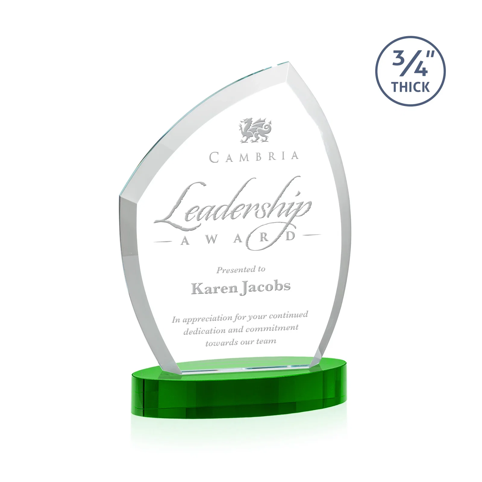 Custom printed Starfire Crystal Award with a Thick Curved Beveled Frame, awards for corporate award ceremonies