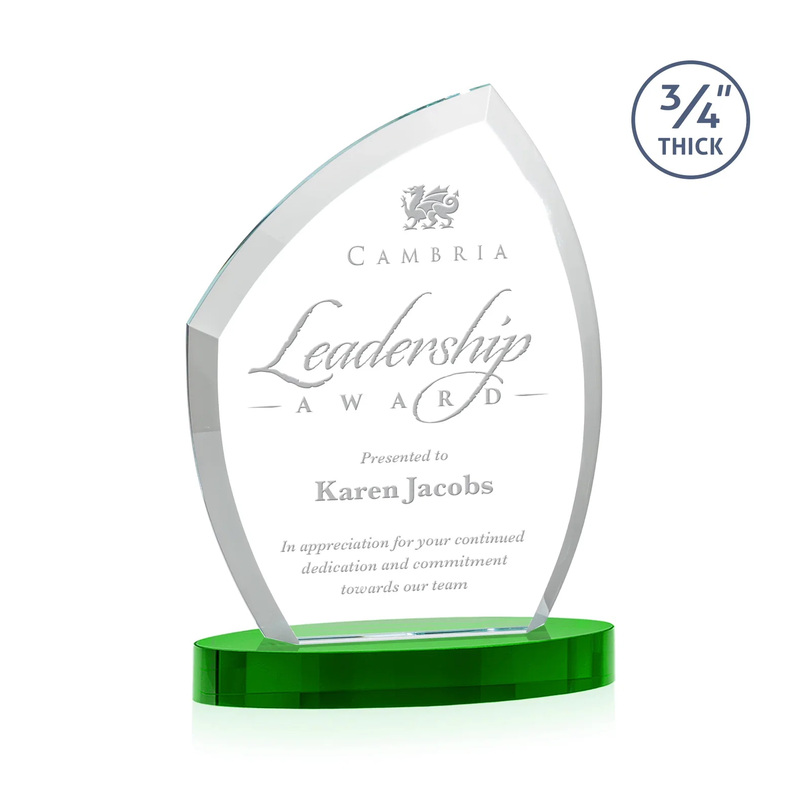 Custom printed Starfire Crystal Award with a Thick Curved Beveled Frame, awards for sales achievement awards