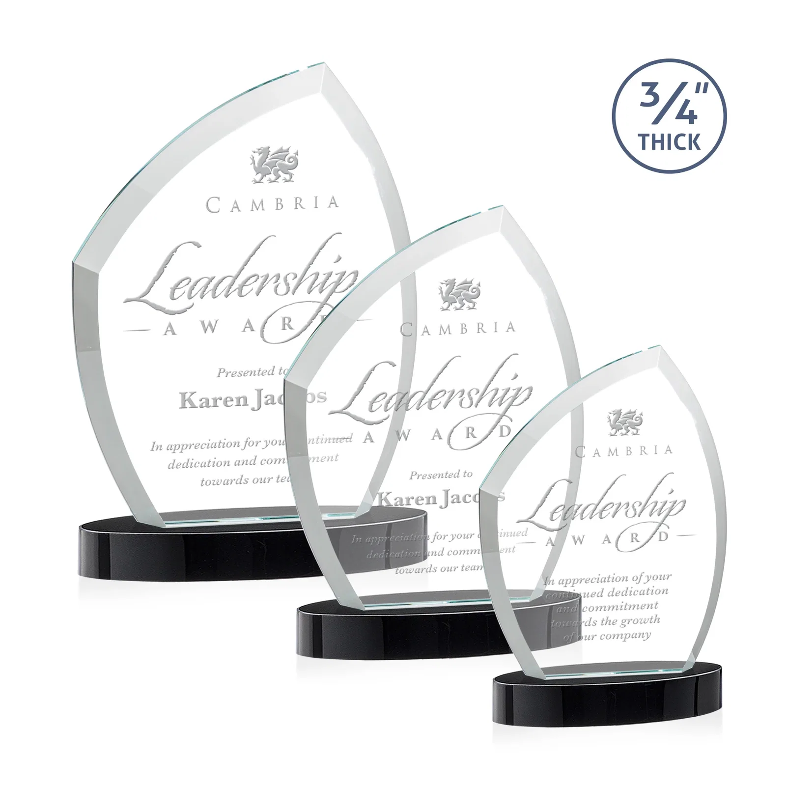 Custom printed Starfire Crystal Award with a Thick Curved Beveled Frame, awards for retirement presentations