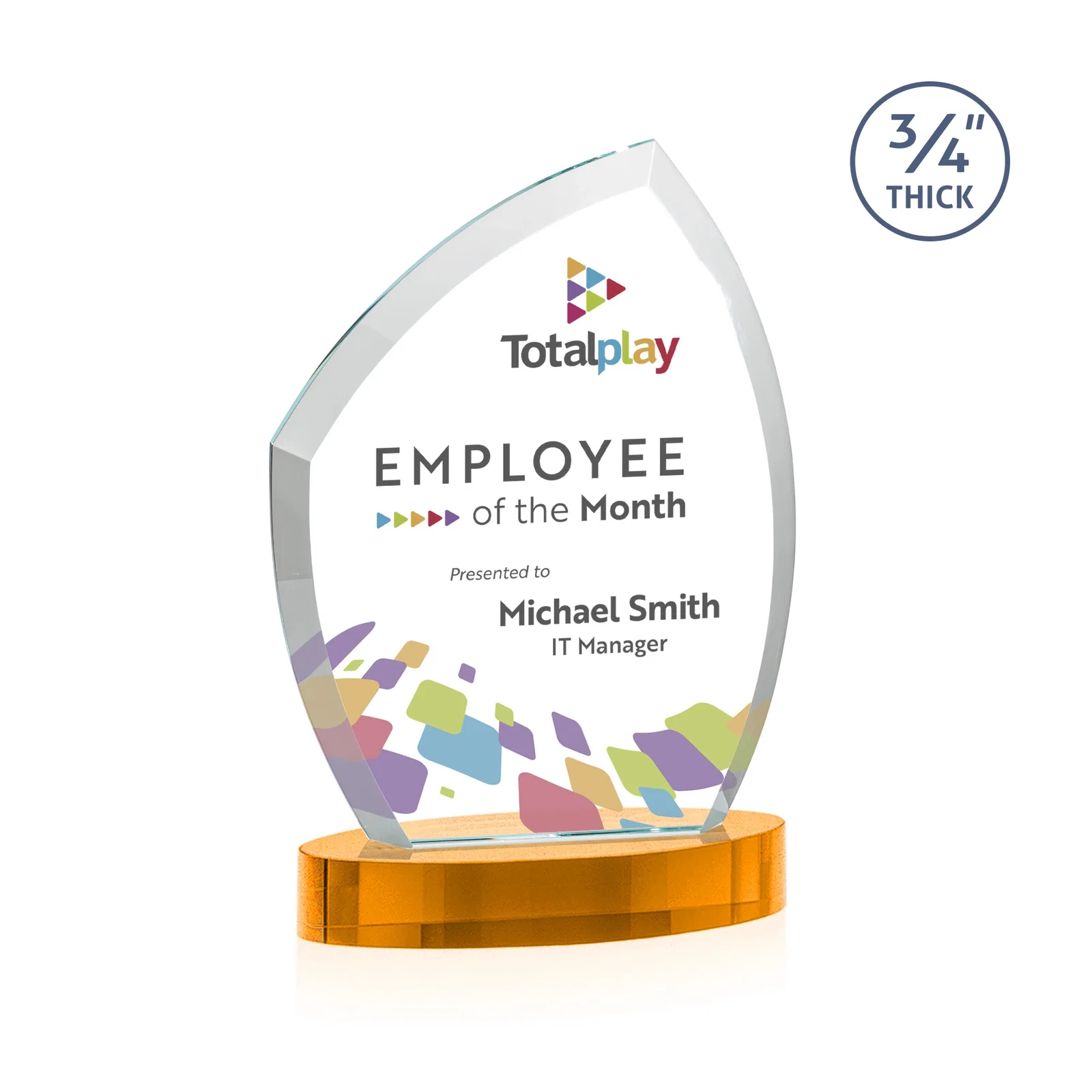Custom Starfire Crystal Award with a Thick Curved Beveled Frame, awards for team milestone celebrations