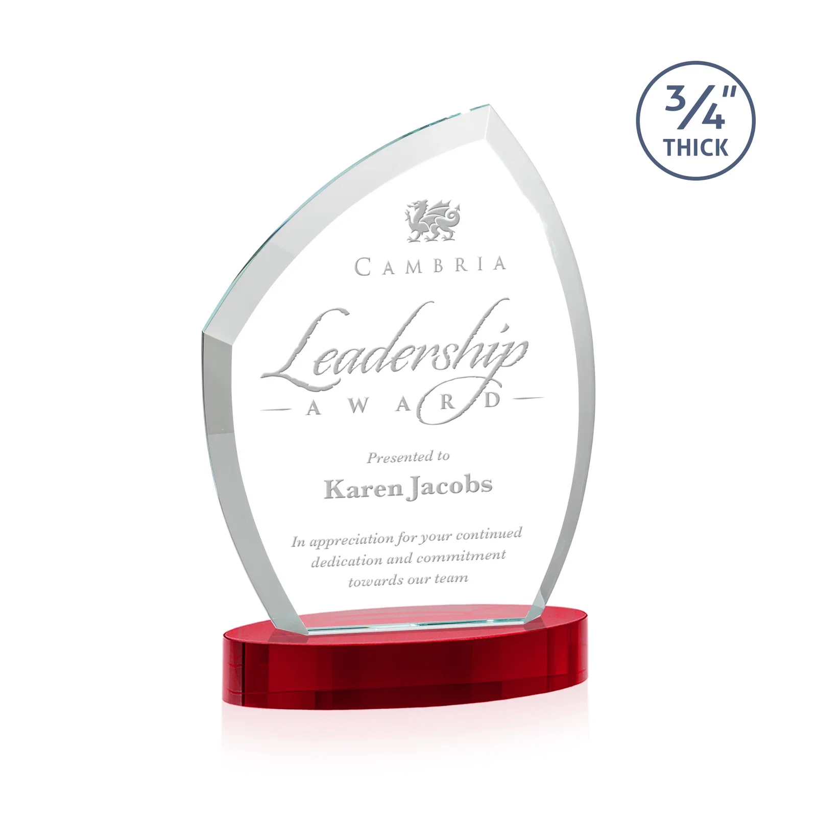 Customized Starfire Crystal Award with a Thick Curved Beveled Frame, awards for corporate award ceremonies