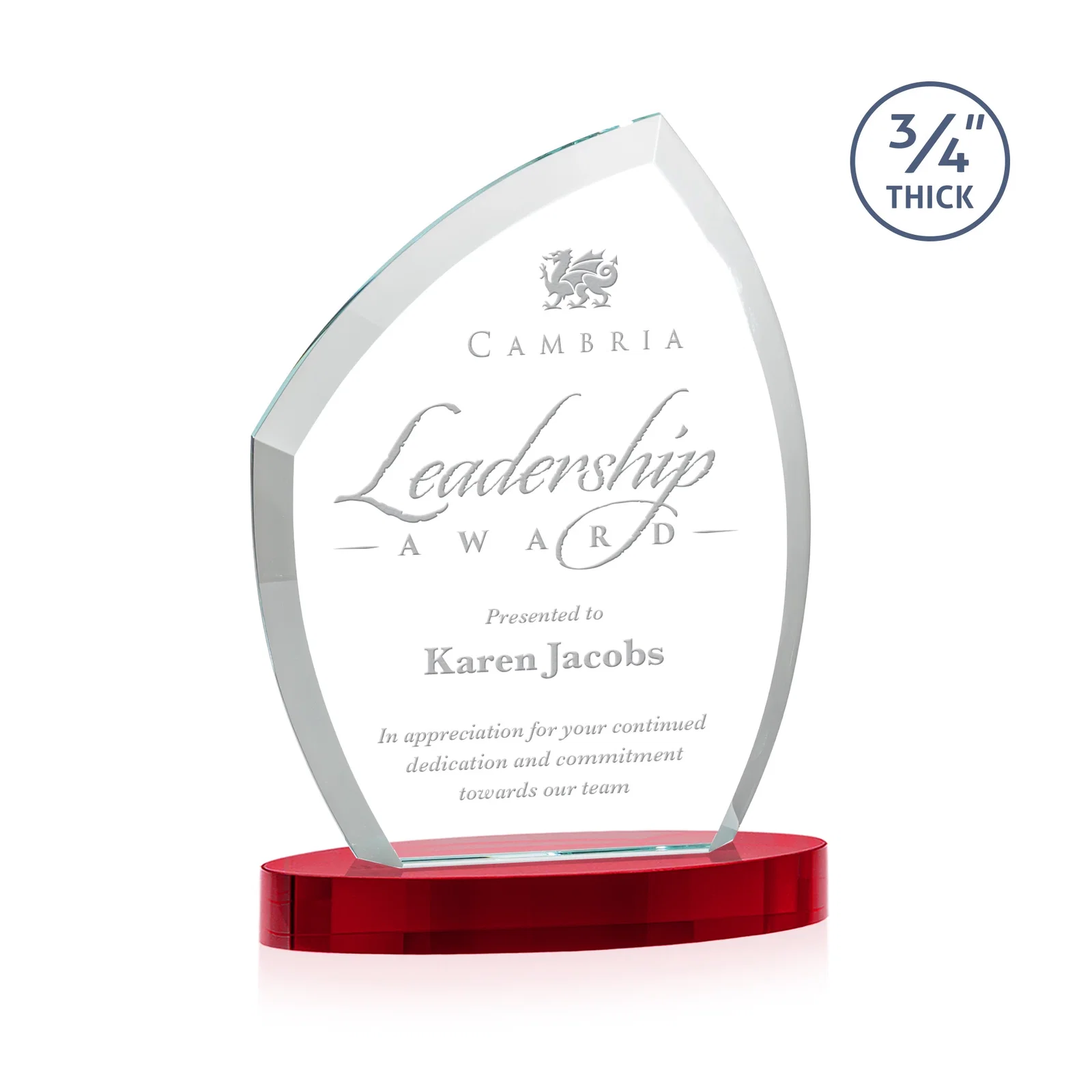 Customized Starfire Crystal Award with a Thick Curved Beveled Frame, awards for sales achievement awards