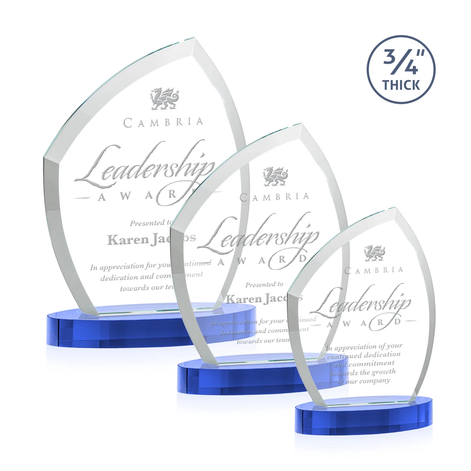Customized Starfire Crystal Award with a Thick Curved Beveled Frame, awards for retirement presentations