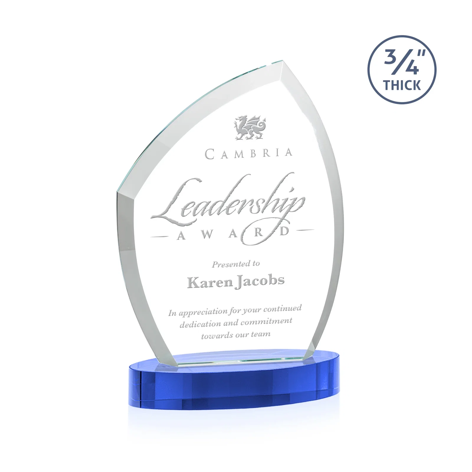 Customized Starfire Crystal Award with a Thick Curved Beveled Frame, awards for team milestone celebrations