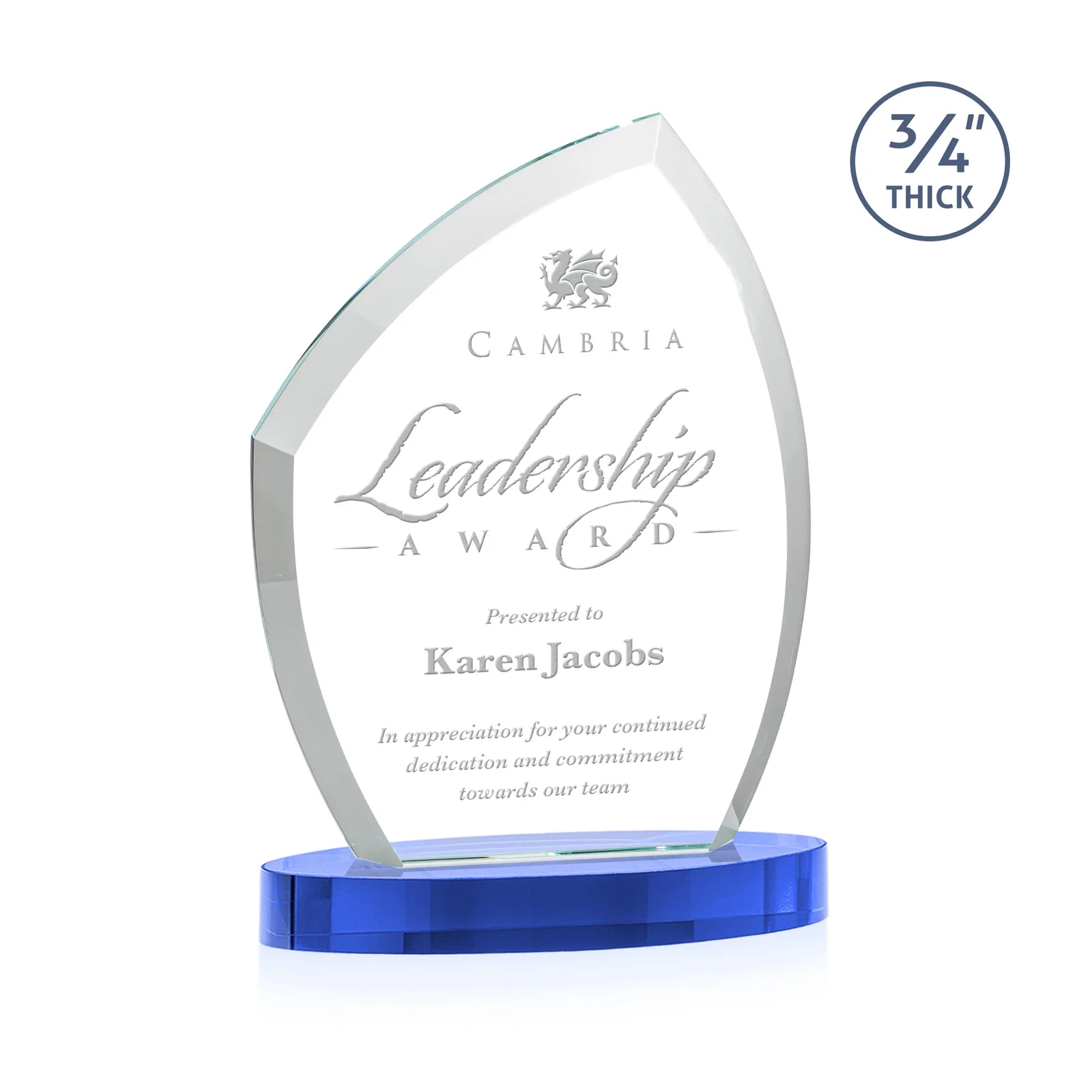 Customized Starfire Crystal Award with a Thick Curved Beveled Frame, awards for graduation ceremonies