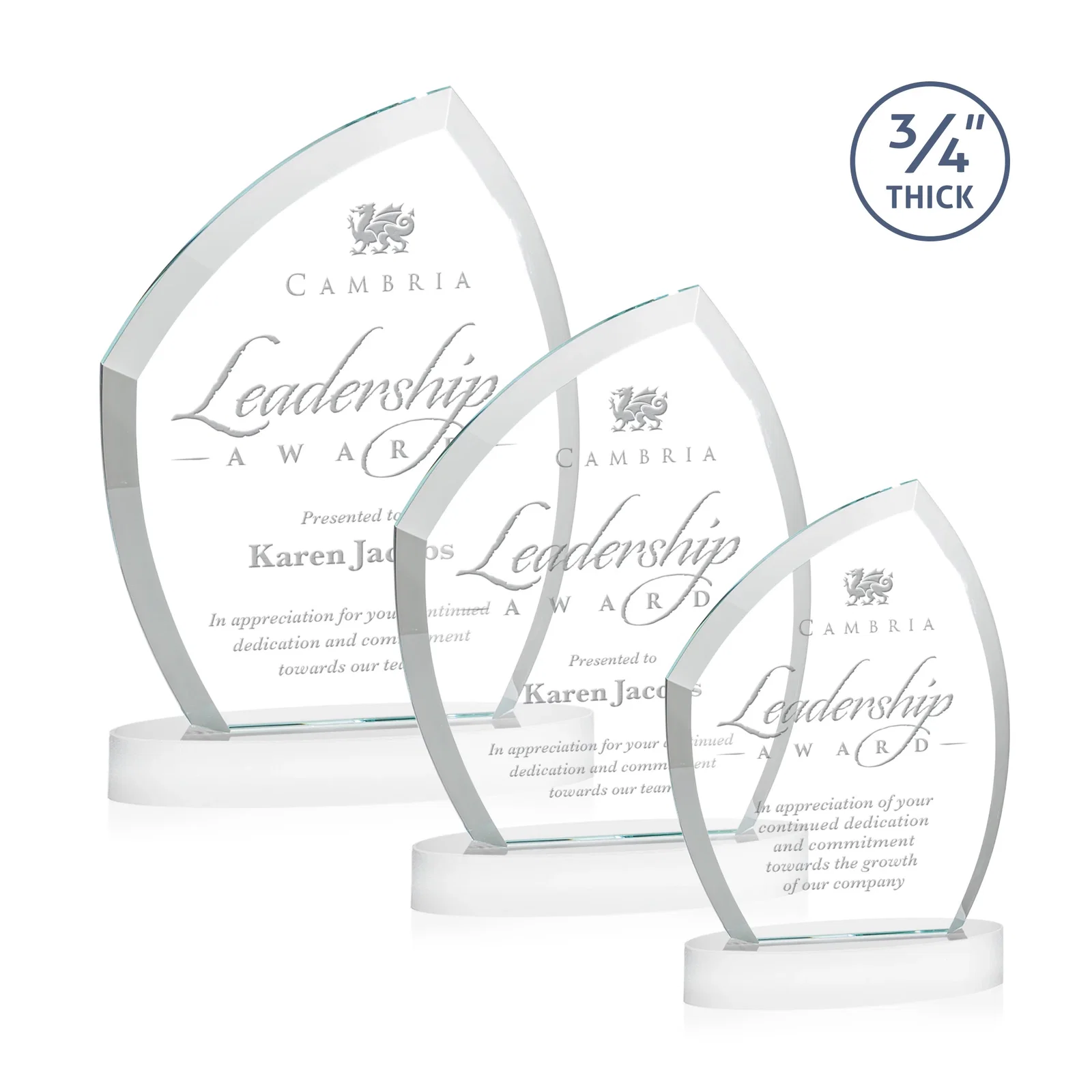 Customized Starfire Crystal Award with a Thick Curved Beveled Frame, awards for safety achievement programs