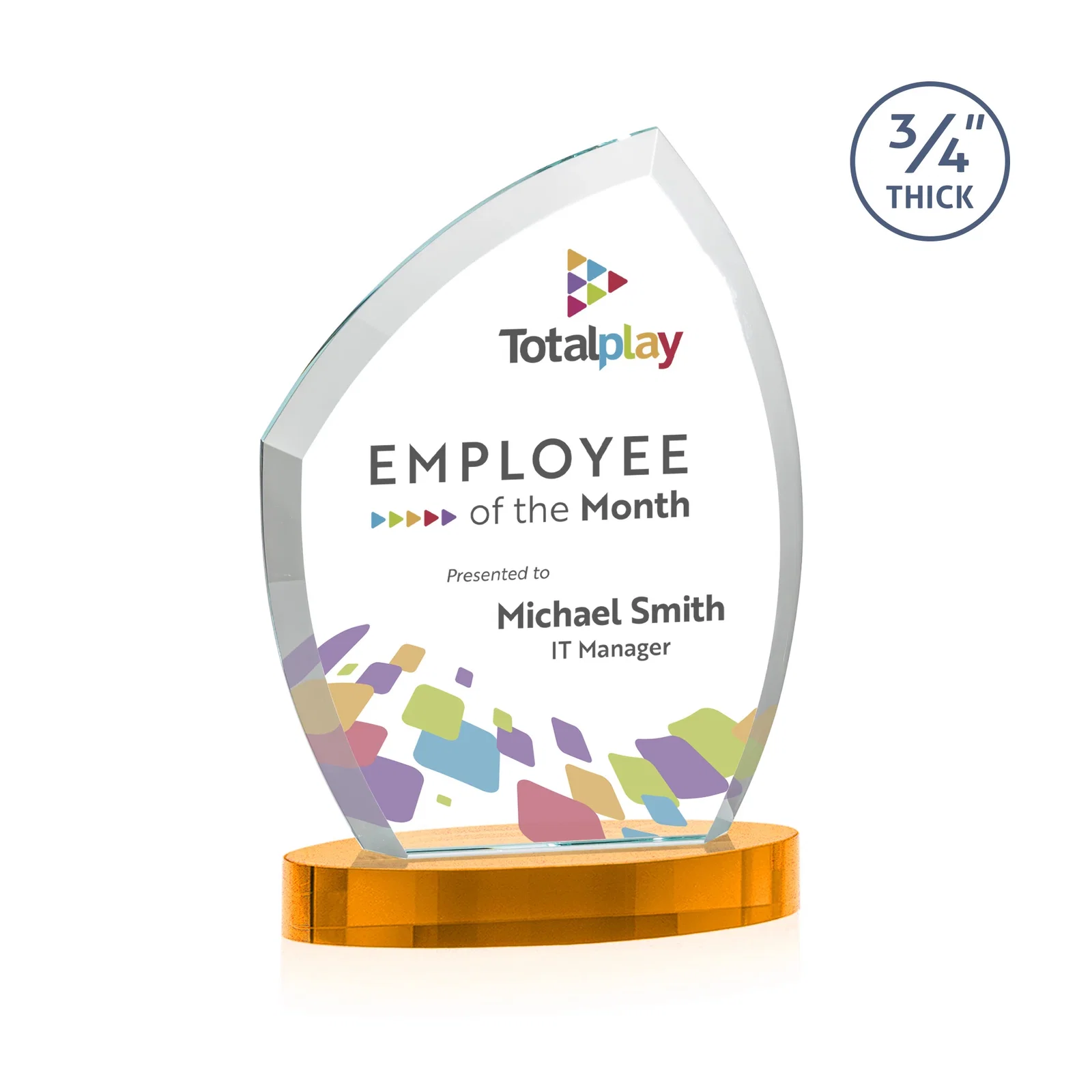 Custom Starfire Crystal Award with a Thick Curved Beveled Frame, awards for donor appreciation