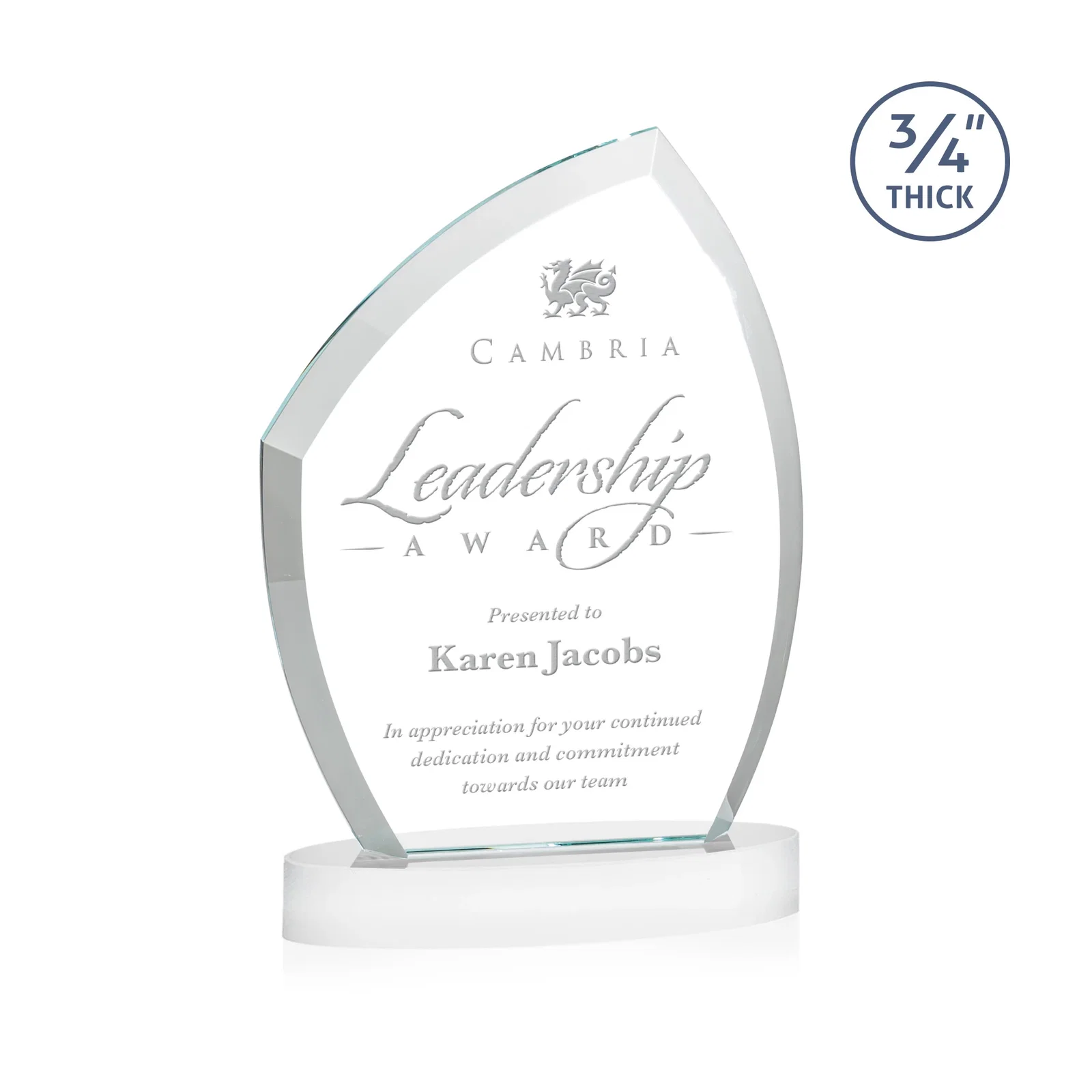 Customized Starfire Crystal Award with a Thick Curved Beveled Frame, awards for dealer and partner awards