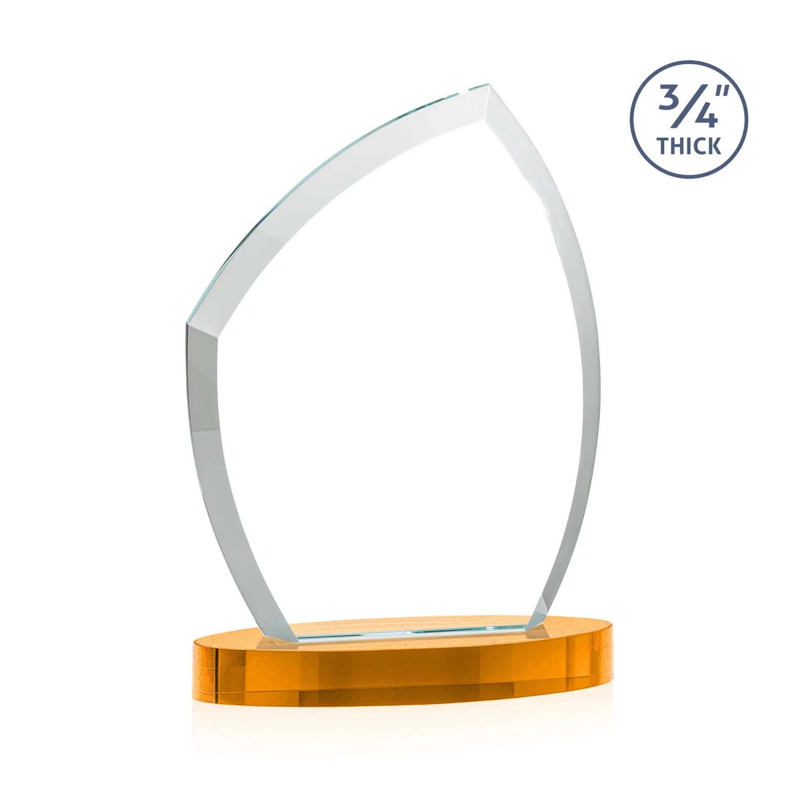 Custom engraved Starfire Crystal Award with a Thick Curved Beveled Frame, awards for team milestone celebrations