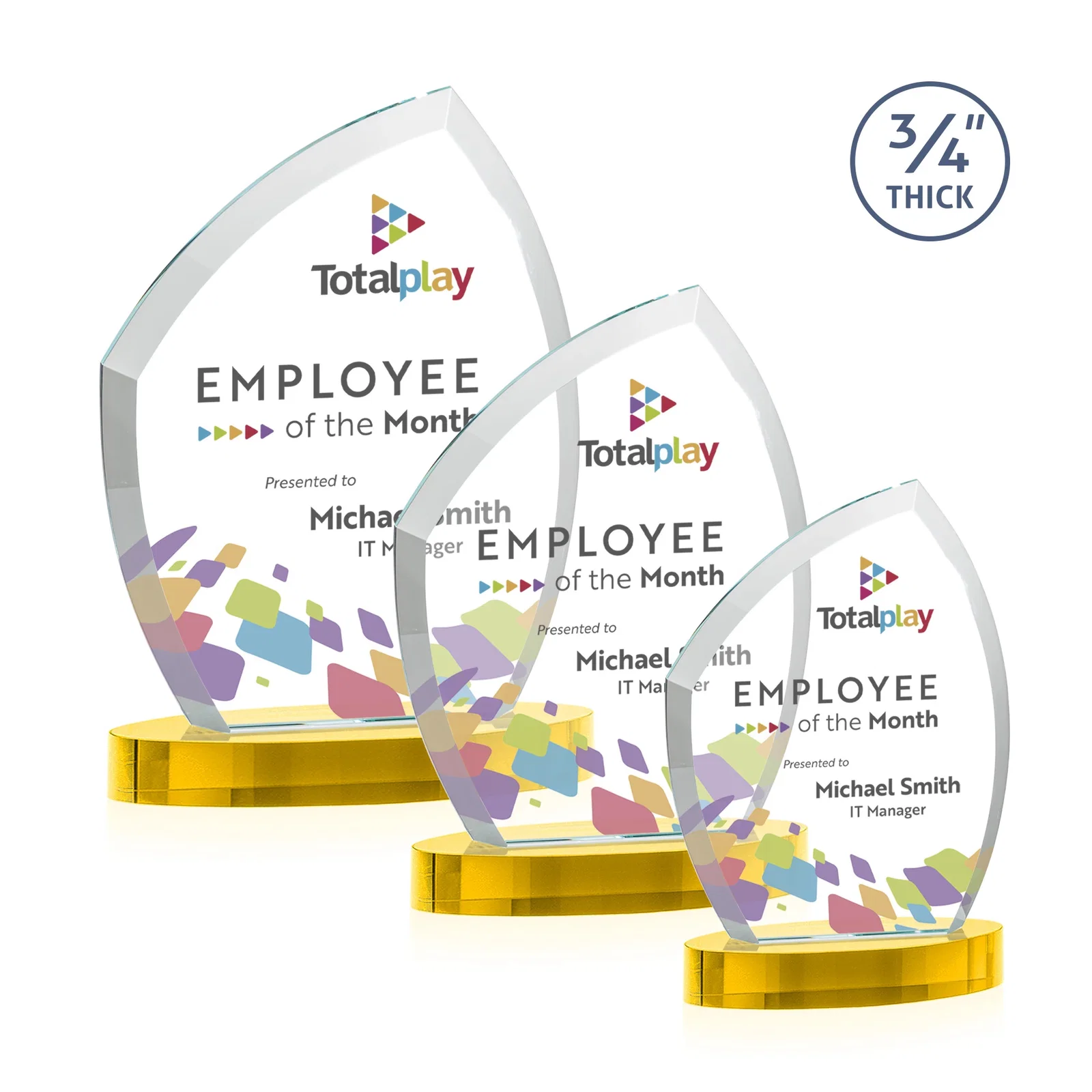 Custom Starfire Crystal Award with a Thick Curved Beveled Frame, awards for safety achievement programs