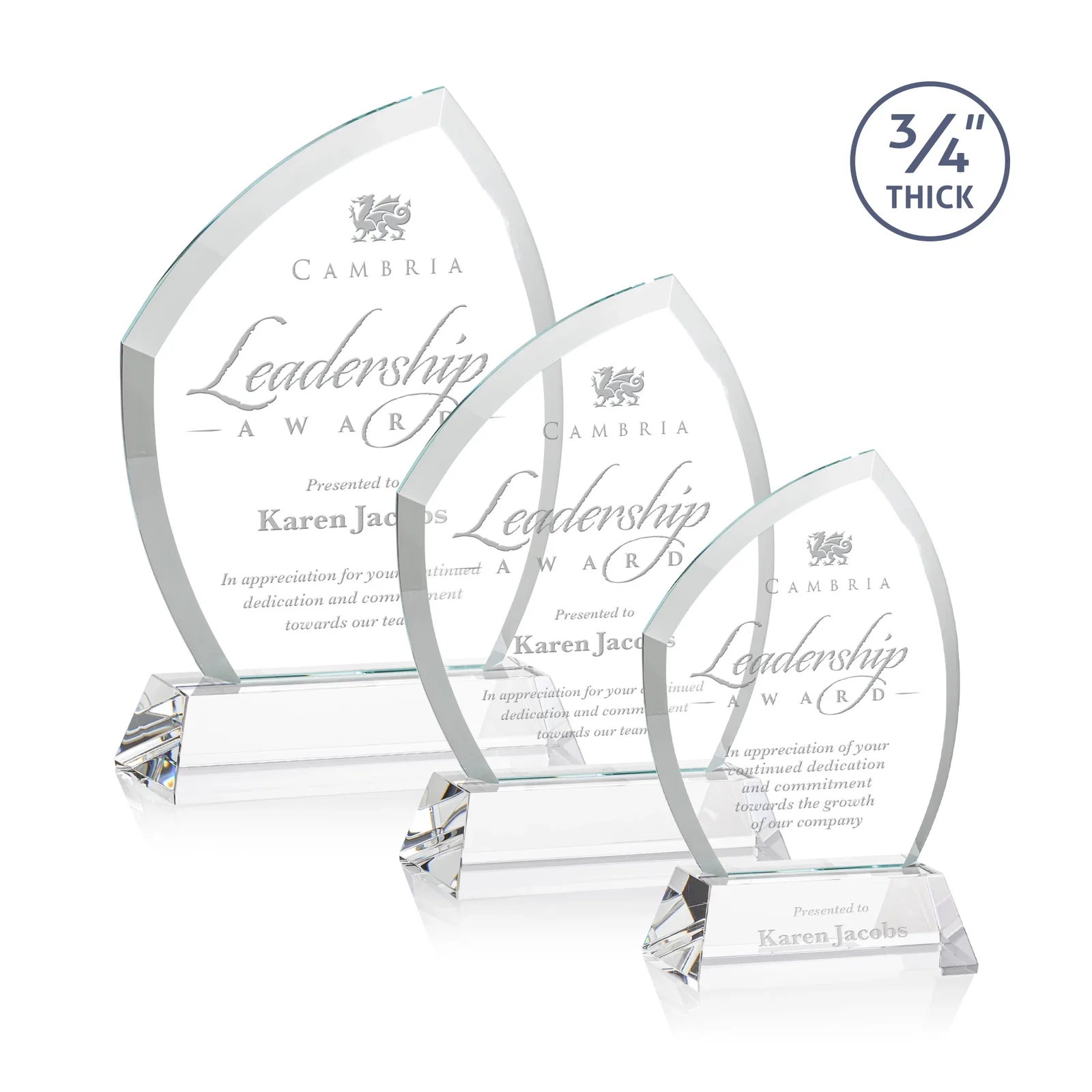 Custom Starfire Crystal Peak Award on Tall Tapered Base, awards for employee recognition