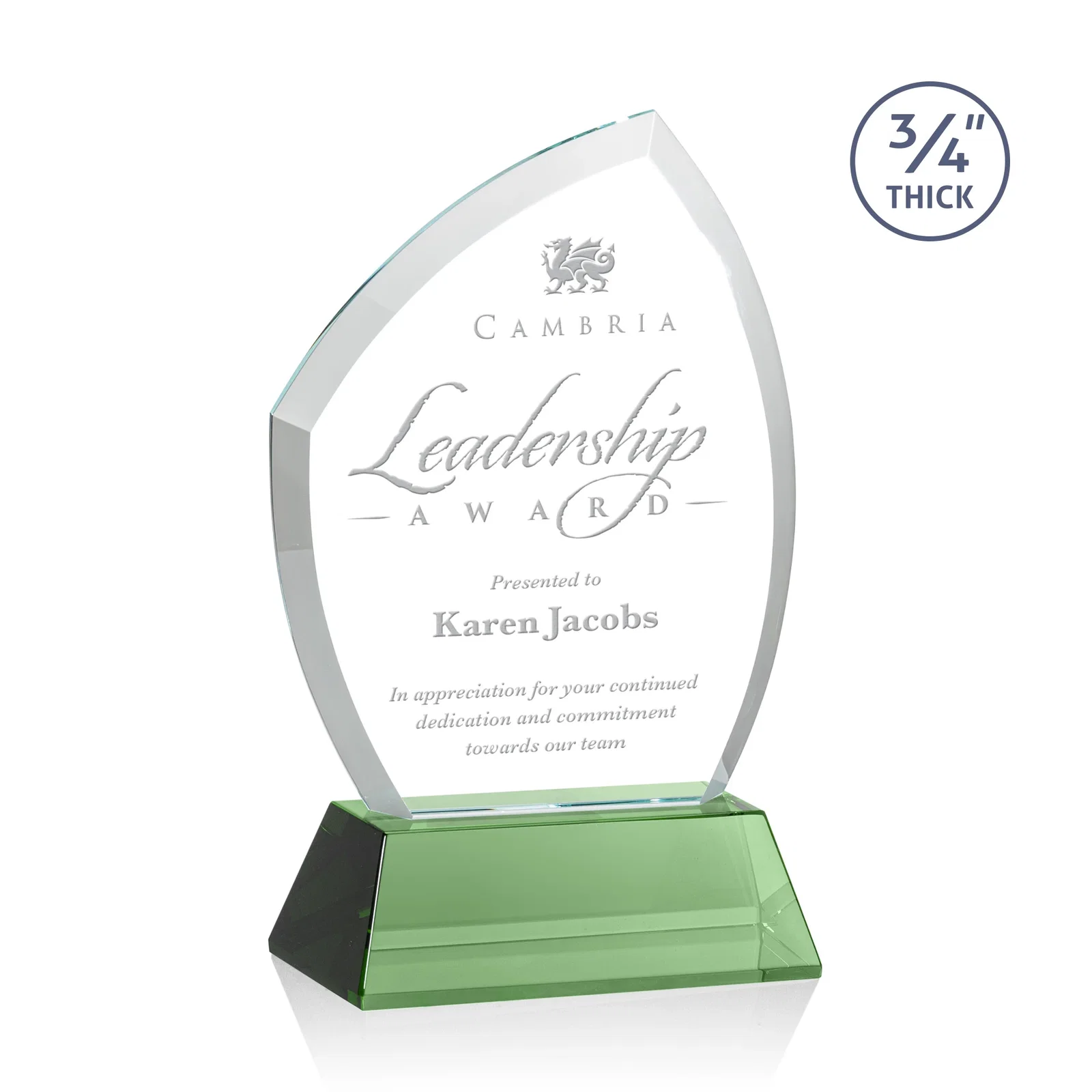 Custom Starfire Crystal Peak Award on Tall Tapered Base, awards for volunteer appreciation