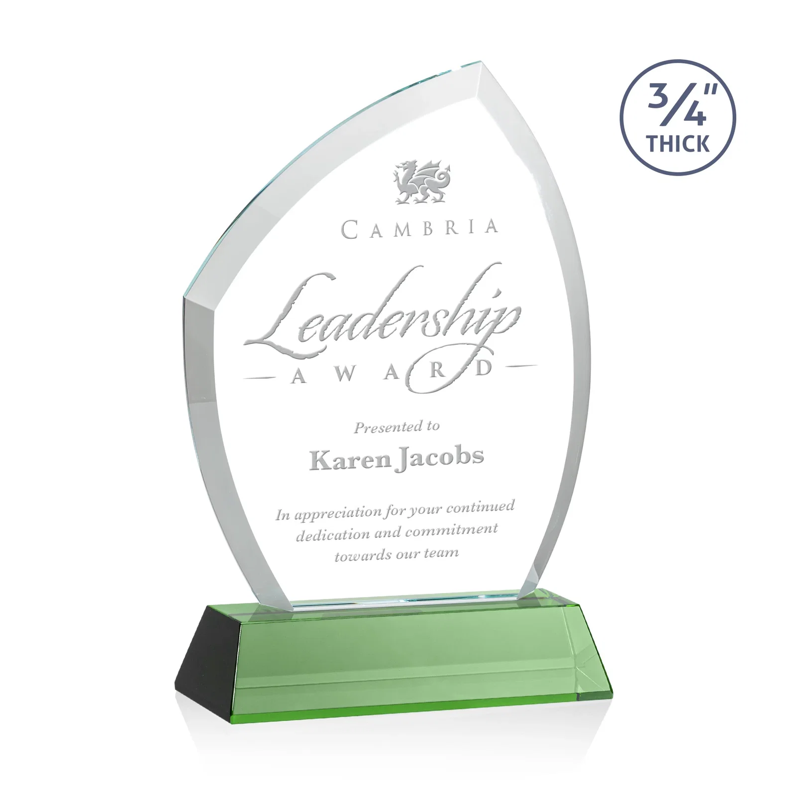 Custom Starfire Crystal Peak Award on Tall Tapered Base, awards for company anniversary events