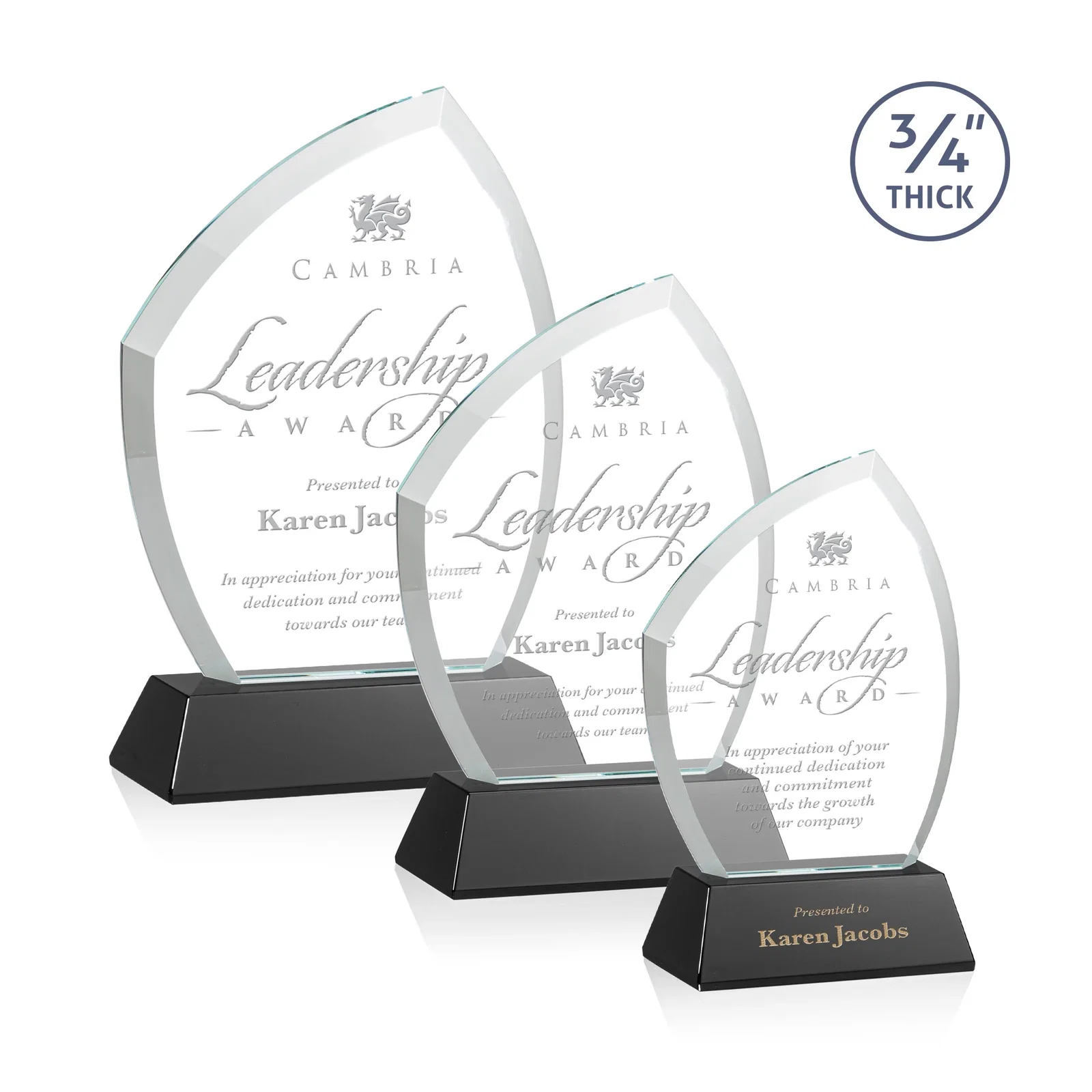 Personalized Starfire Crystal Peak Award on Tall Tapered Base, awards for employee recognition