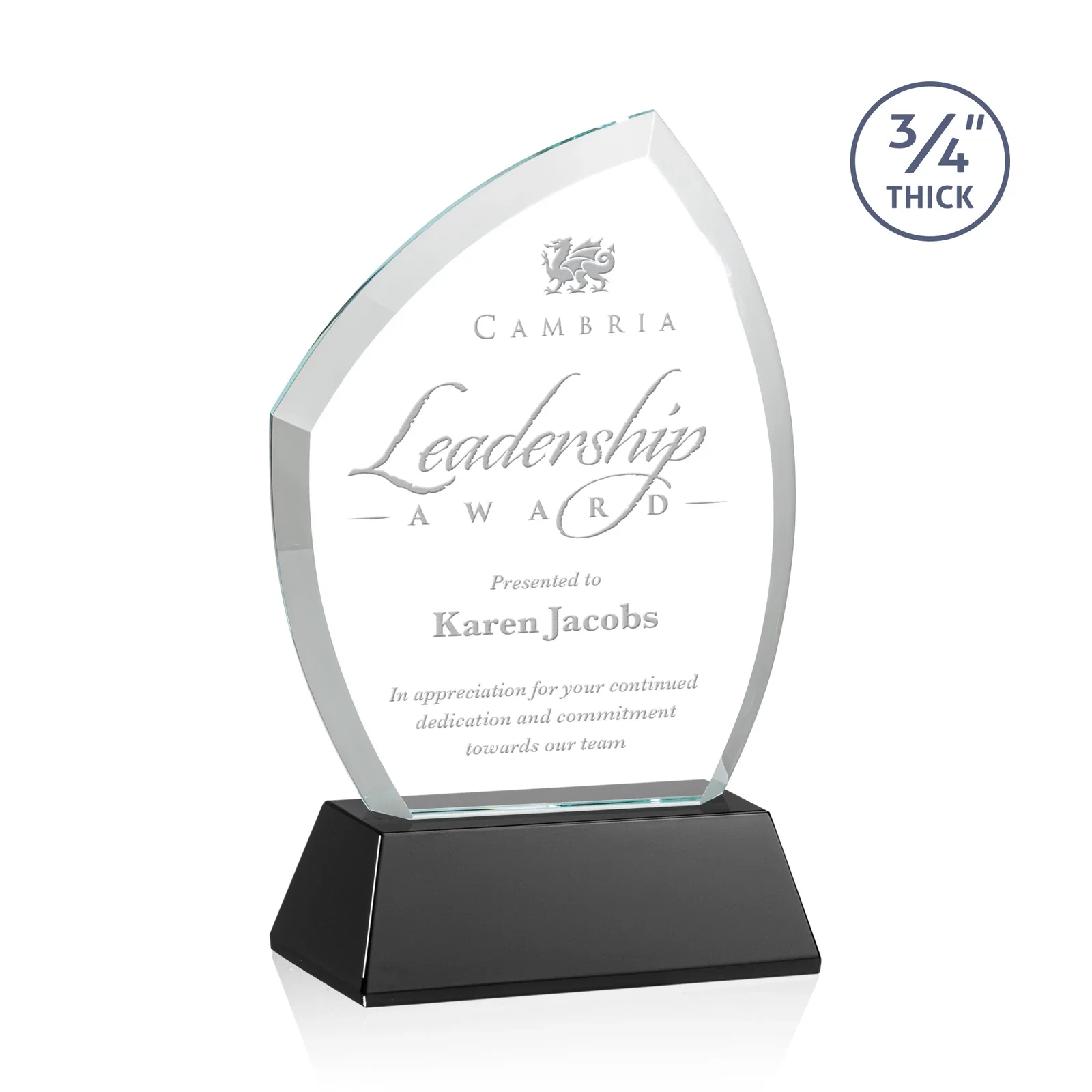 Personalized Starfire Crystal Peak Award on Tall Tapered Base, awards for corporate award ceremonies