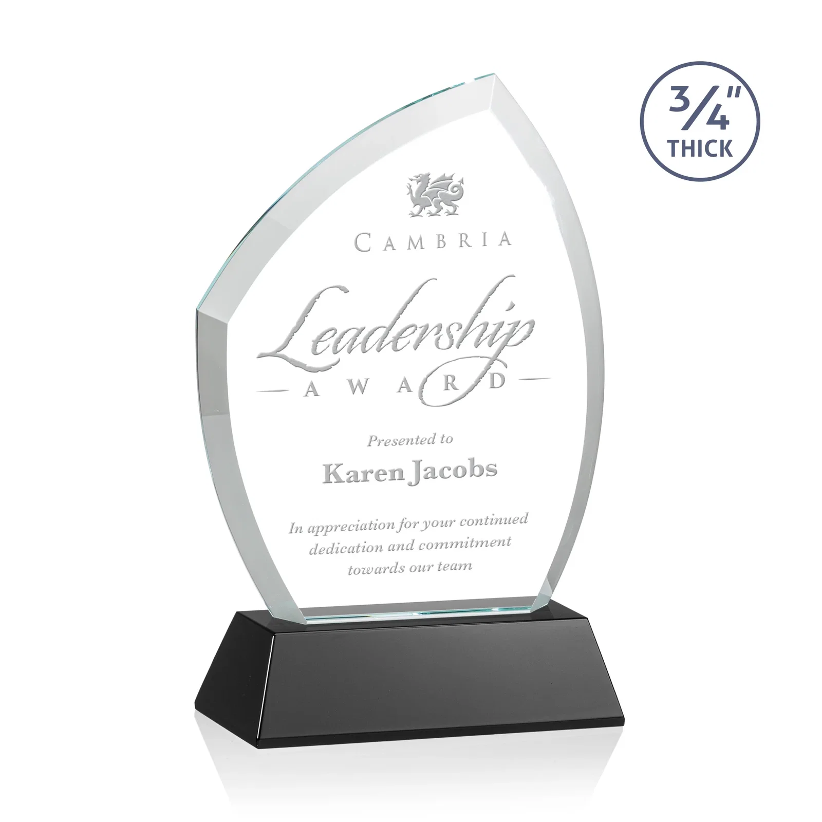 Personalized Starfire Crystal Peak Award on Tall Tapered Base, awards for service anniversary gifts
