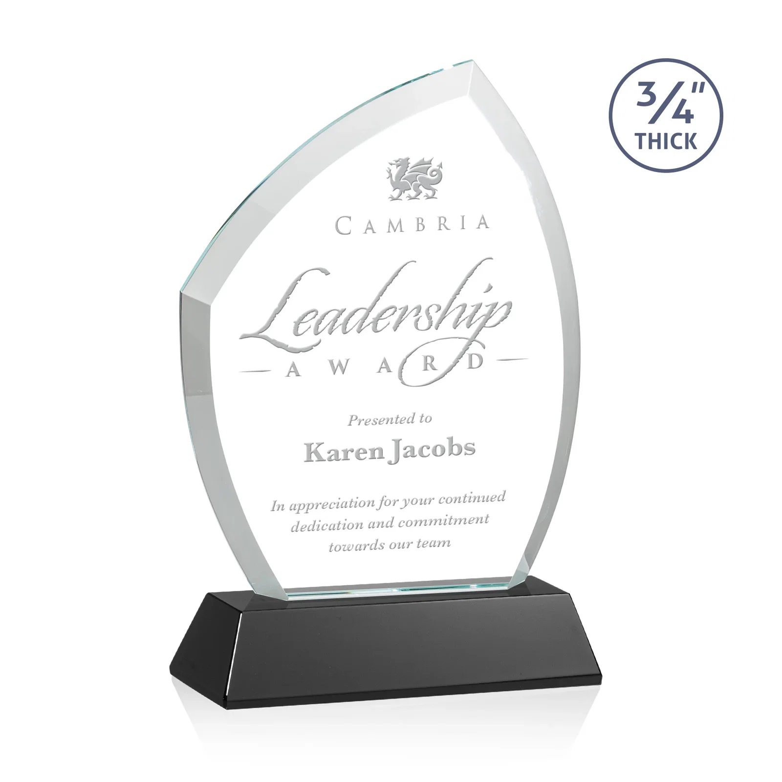 Personalized Starfire Crystal Peak Award on Tall Tapered Base, awards for sales achievement awards