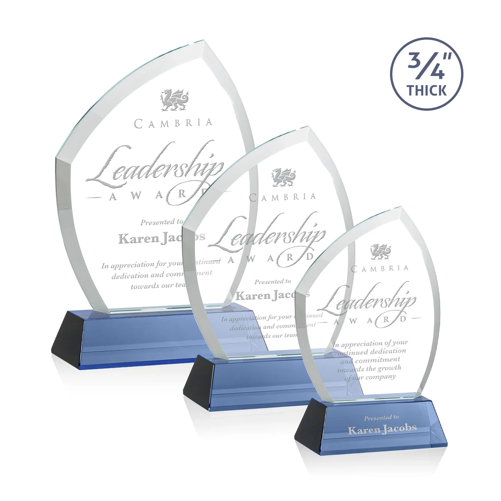 Personalized Starfire Crystal Peak Award on Tall Tapered Base, awards for retirement presentations