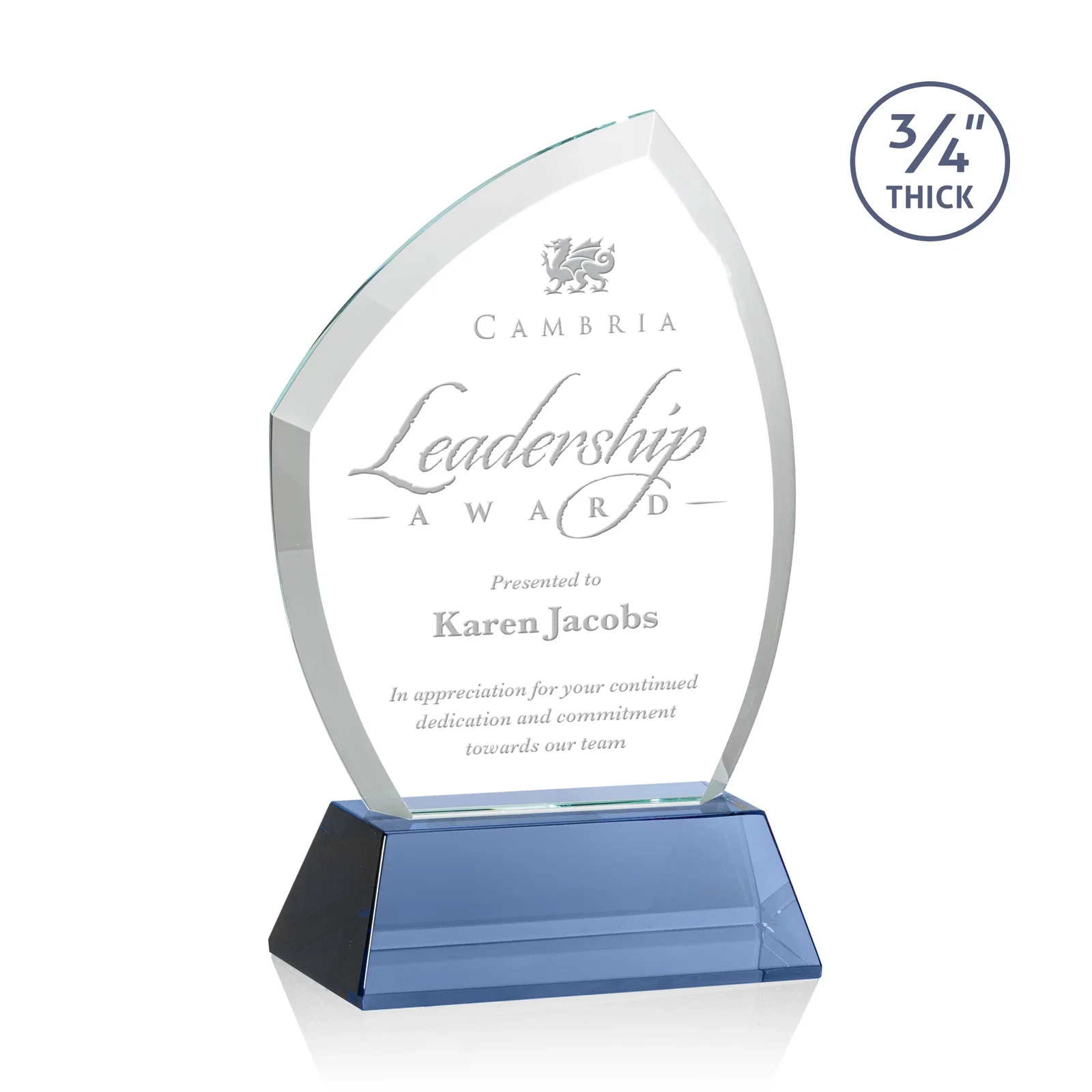 Personalized Starfire Crystal Peak Award on Tall Tapered Base, awards for team milestone celebrations