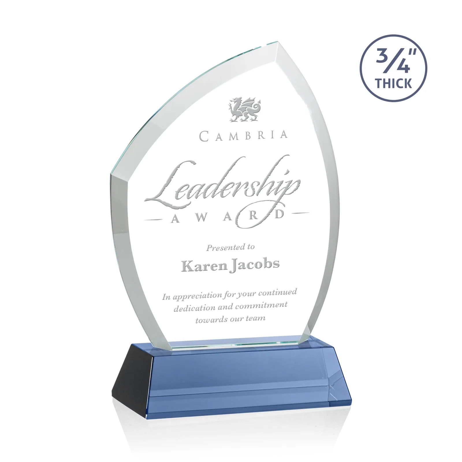 Personalized Starfire Crystal Peak Award on Tall Tapered Base, awards for donor appreciation