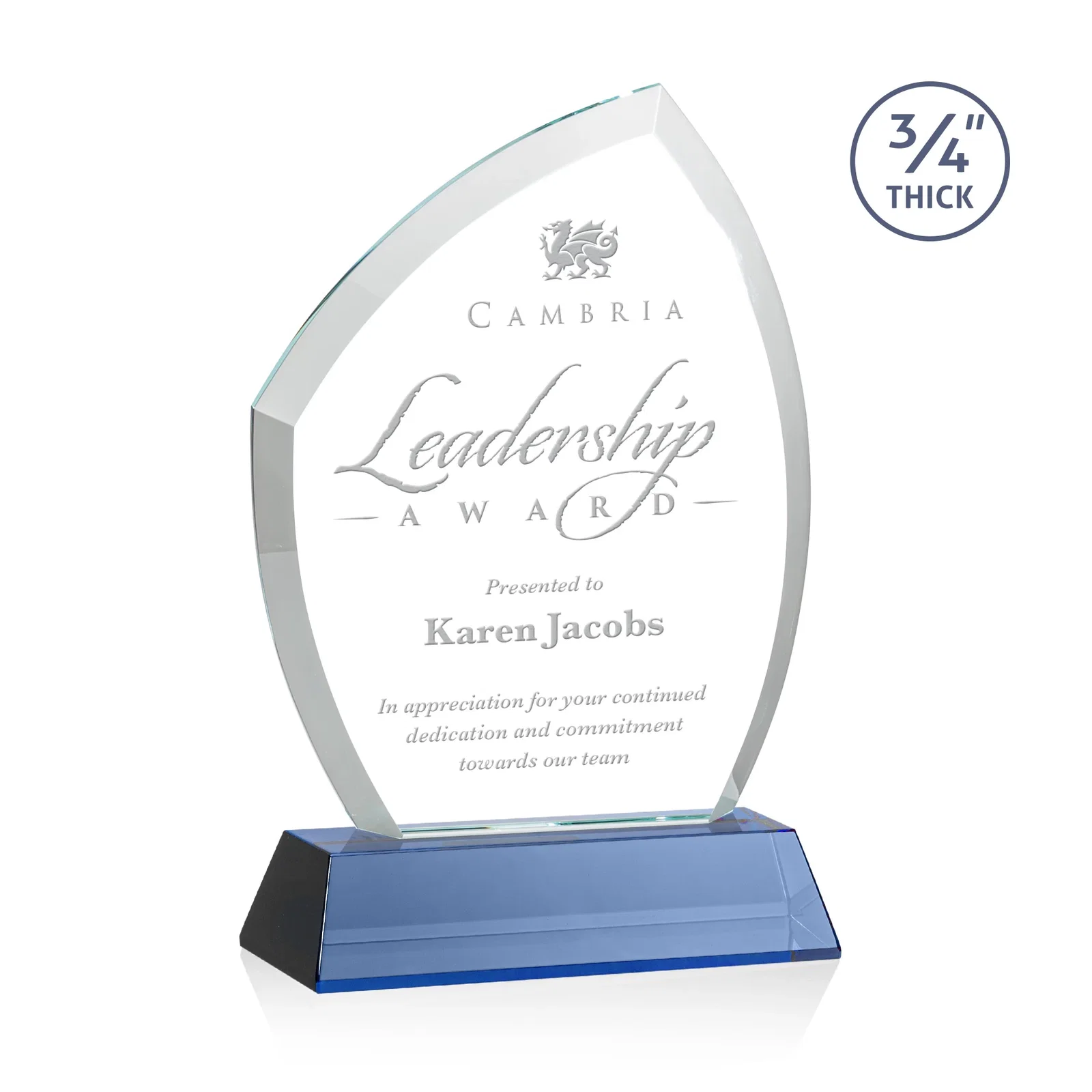 Personalized Starfire Crystal Peak Award on Tall Tapered Base, awards for graduation ceremonies