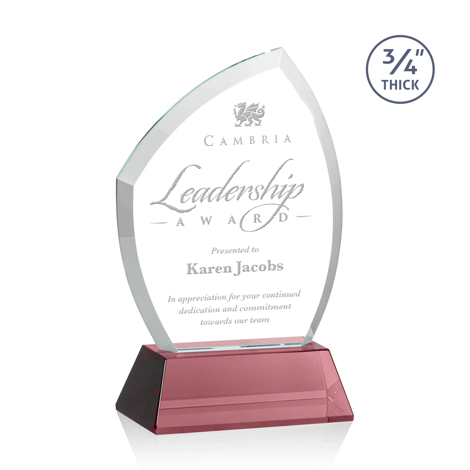 Personalized Starfire Crystal Peak Award on Tall Tapered Base, awards for volunteer appreciation