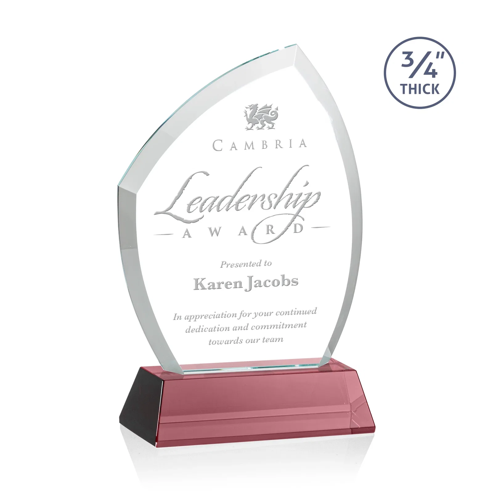 Personalized Starfire Crystal Peak Award on Tall Tapered Base, awards for dealer and partner awards