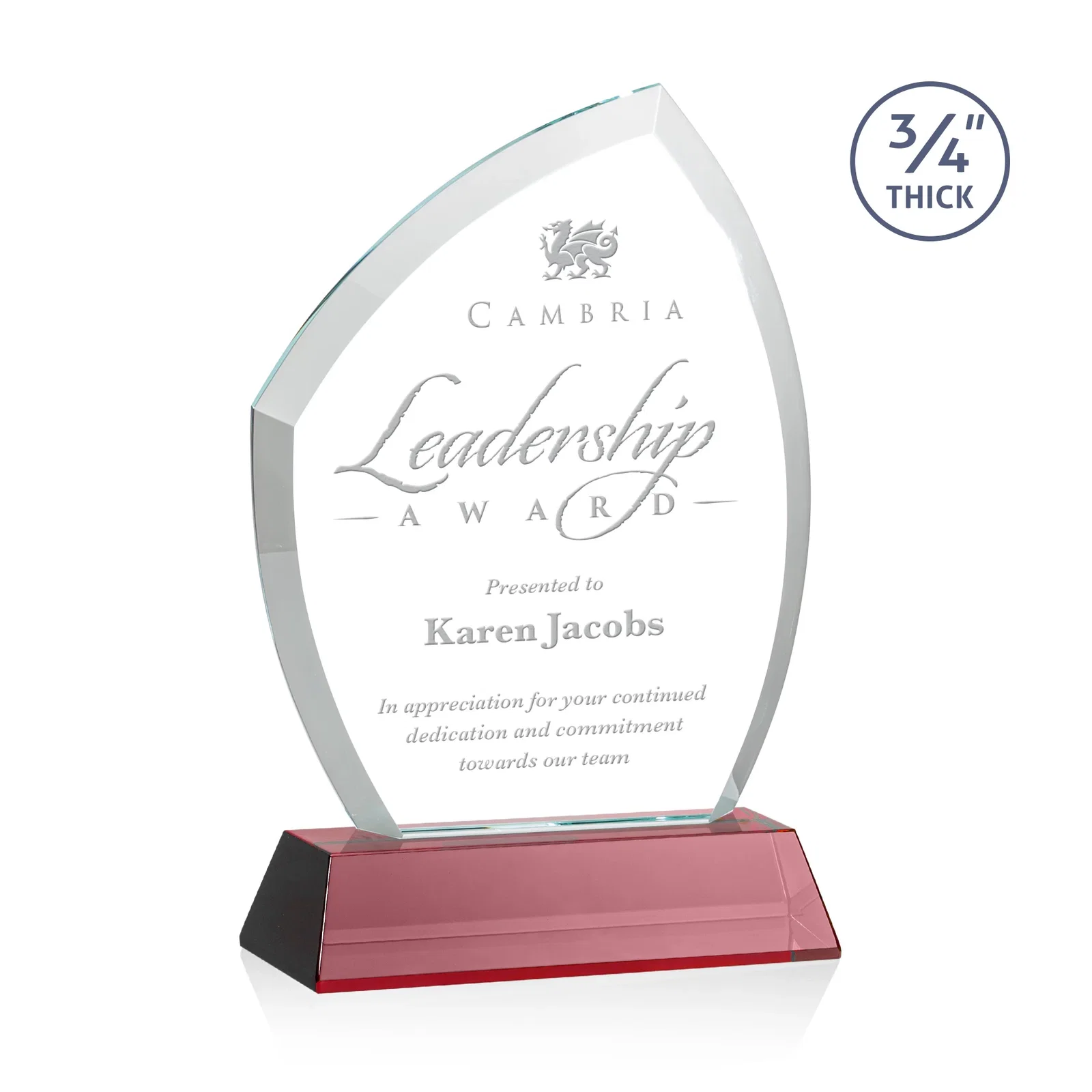 Personalized Starfire Crystal Peak Award on Tall Tapered Base, awards for company anniversary events