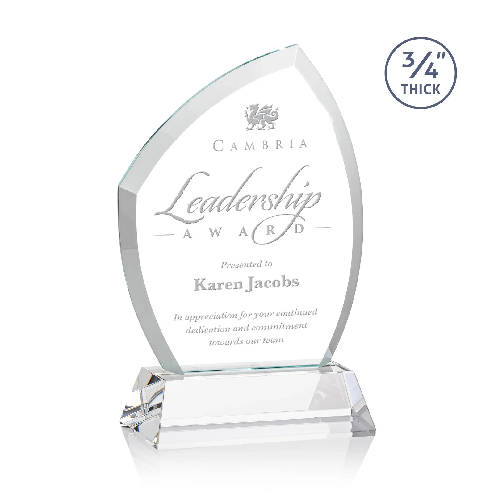 Custom Starfire Crystal Peak Award on Tall Tapered Base, awards for service anniversary gifts
